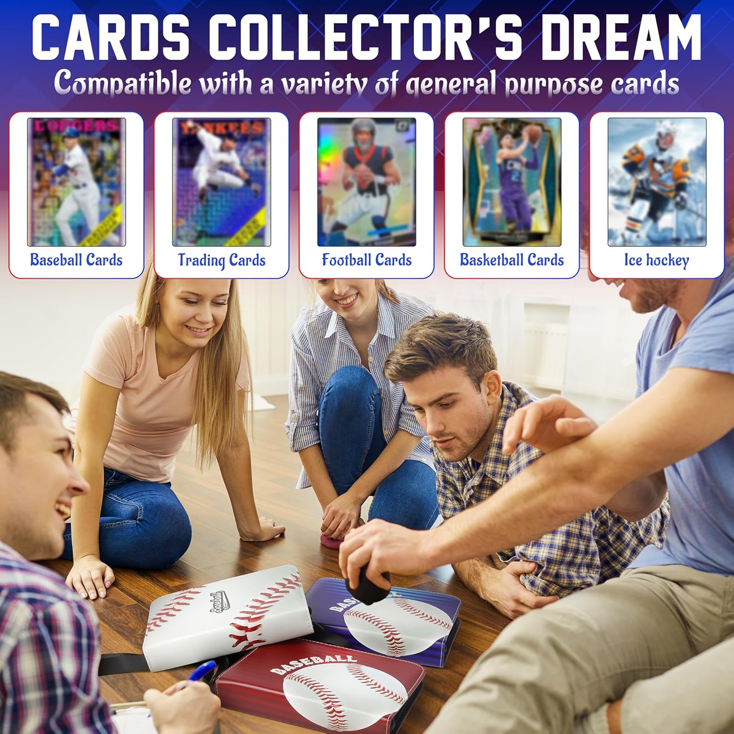 ZAIONE 4-Pocket Baseball Card Binder: Portable 440 Pockets Collectible Sports Trading Cards Album for Baseball Fans - Zippered PU Card Holder Binder for 2025 Design Gift