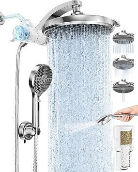 Veken Filtered Shower Head with Handheld, Multi-pattern Rain Showerhead Set
