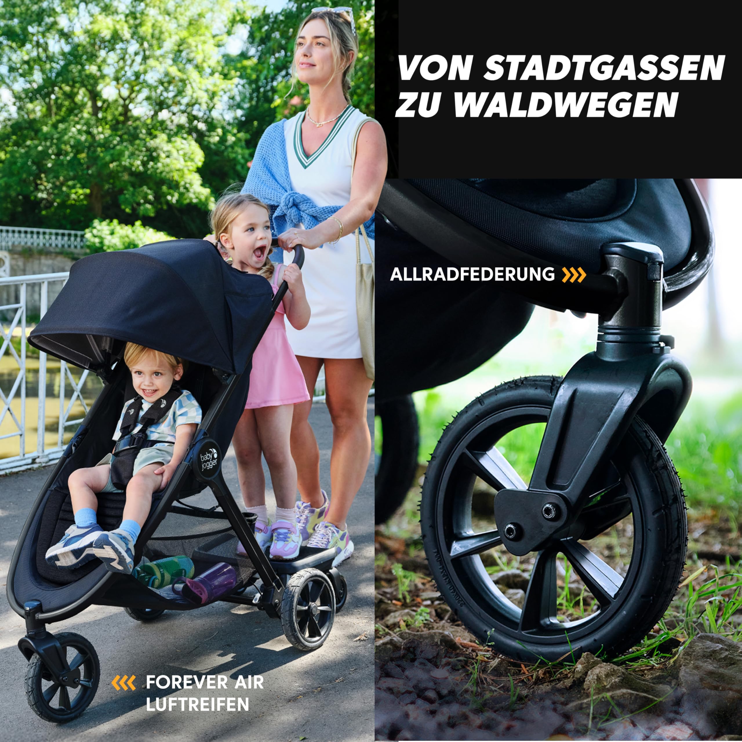 Baby Jogger City Mini GT3 Kinderwagen | Geländetauglicher Buggy | Leichter, faltbarer Reisebuggy | Rich Black (Schwarz)