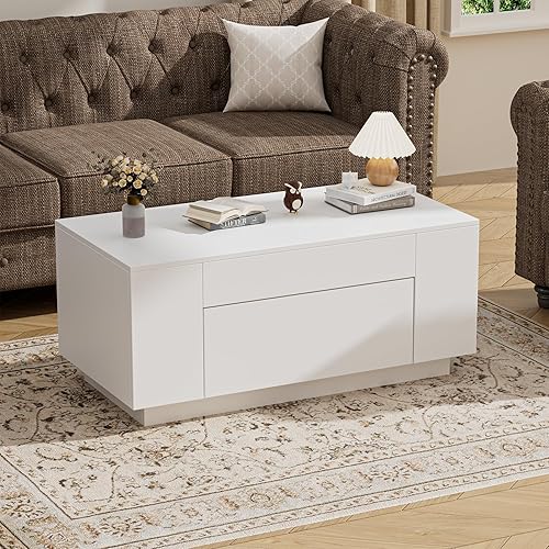 BonVache Couchtisch, Beistelltisch Couch, Wohnzimmertisch Holz mit Stauraum, Kaf