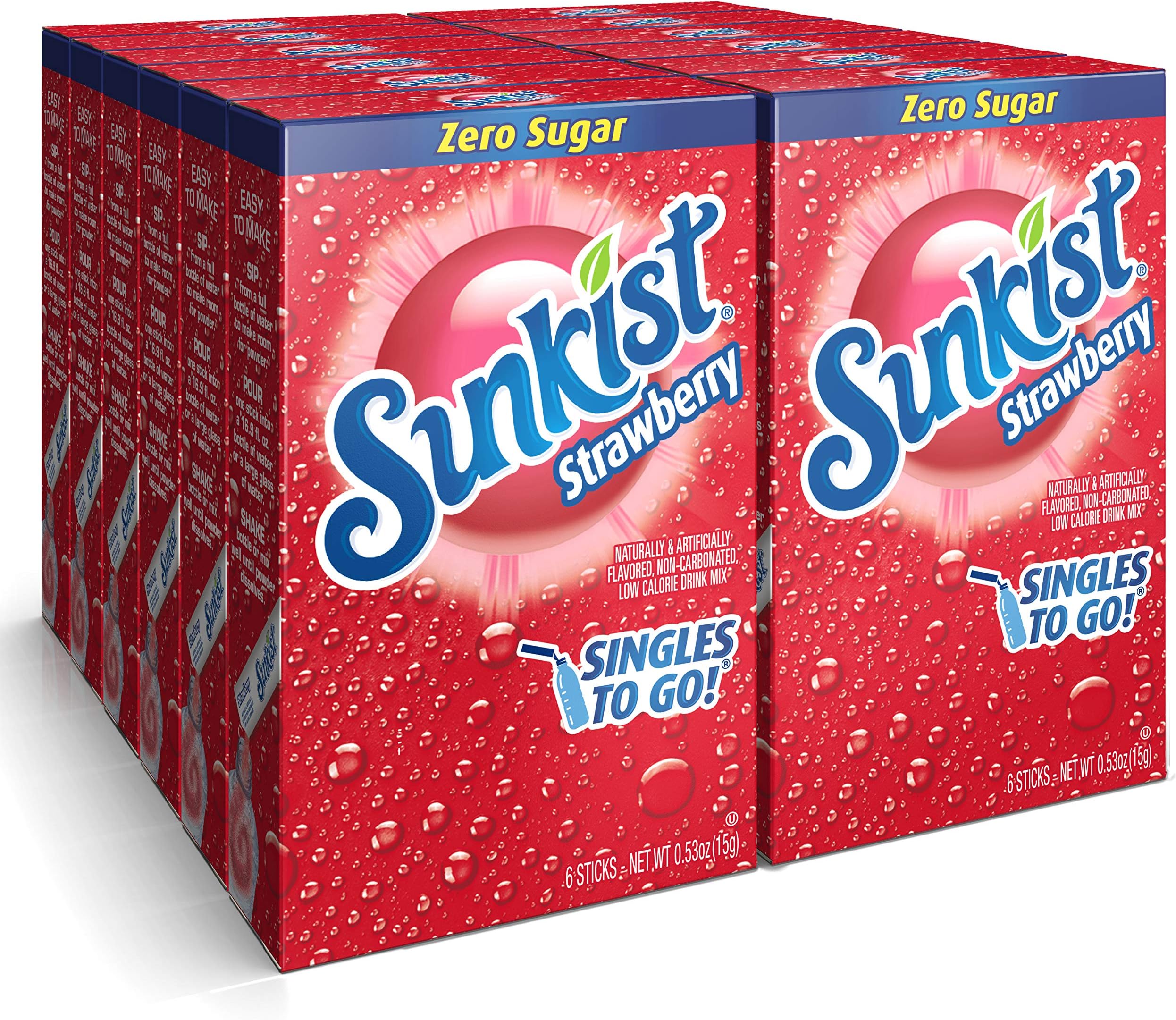 Sunkist Soda Singles To Go Drink Mix, Strawberry, 12 Boxes with 6 Packets Each - 72 Total Servings, Non-Carbonated and Sugar-Free
