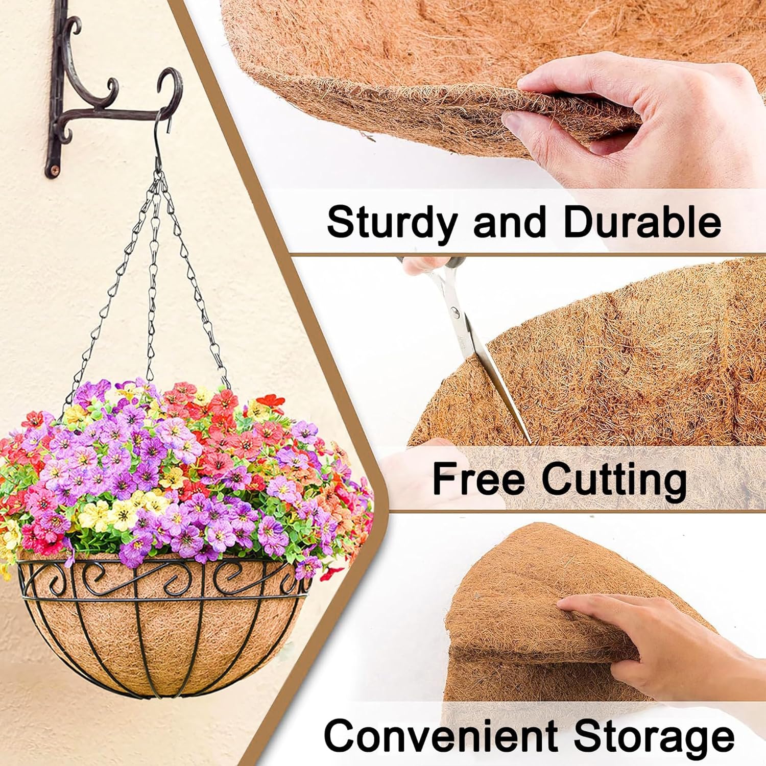 6 Pack 14 Inch Coco Liners Replacement, Round Hanging Basket Liners 100% Natural Coconut Coir Liners for Hanging Basket Planters Flowers Vegetables