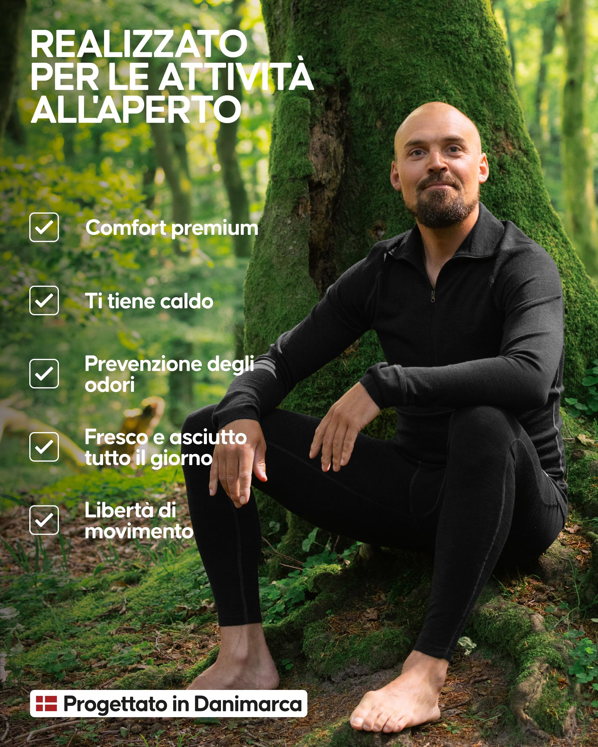 DANISH ENDURANCE Intimo Termico Uomo Lana Merino, Maglia Termica Uomo con Zip e Pantaloni Termici, Calzamaglia Termica Invernale per Sci, Trekking