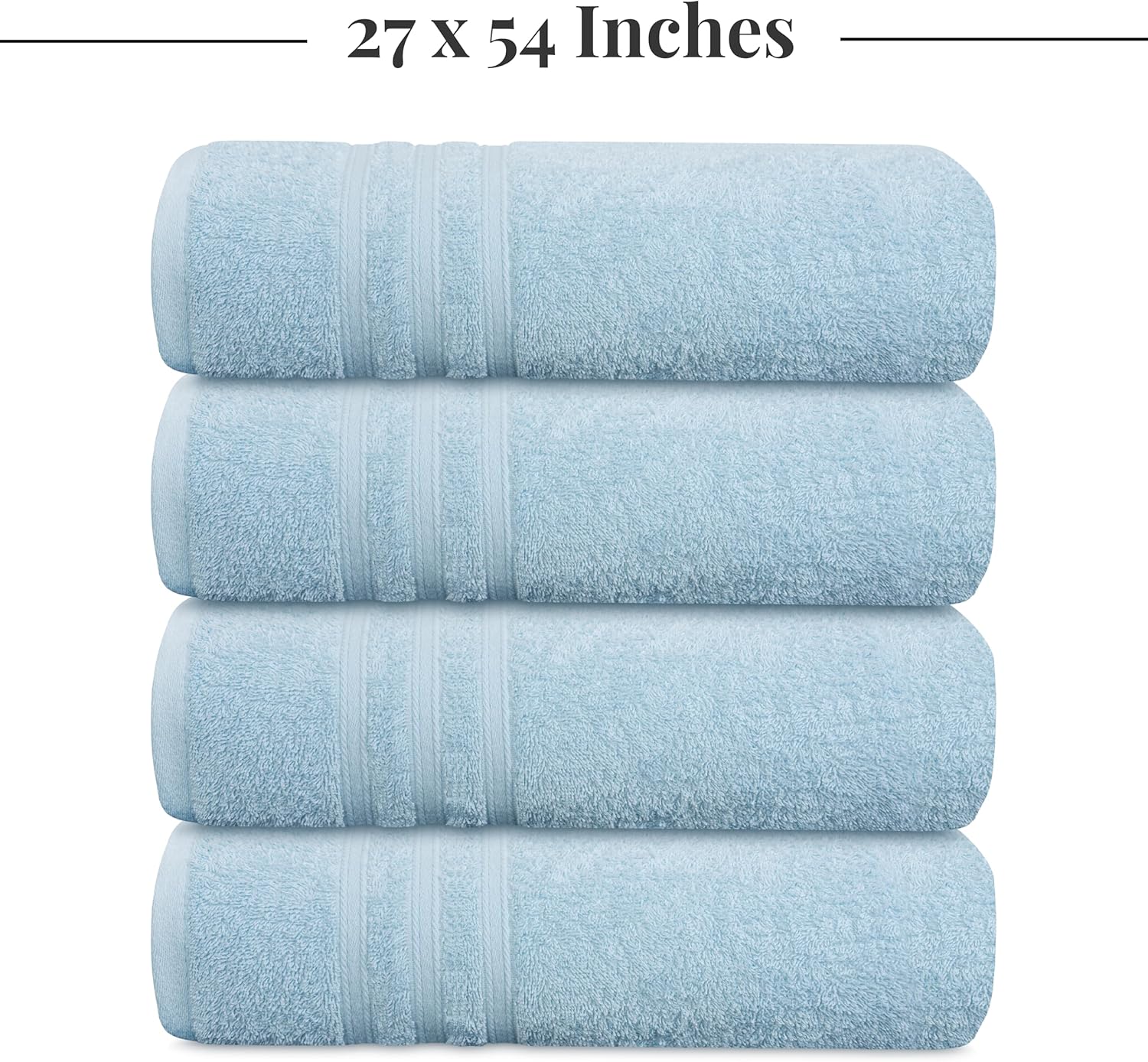 Tens Towels Pack of 4 Soft Bath Towels, 100% Cotton, 27 x 54 Inches, Lightweight & Quick-Dry, Ideal for Daily Bathroom Use, Practical & Comfortable, Sky Blue