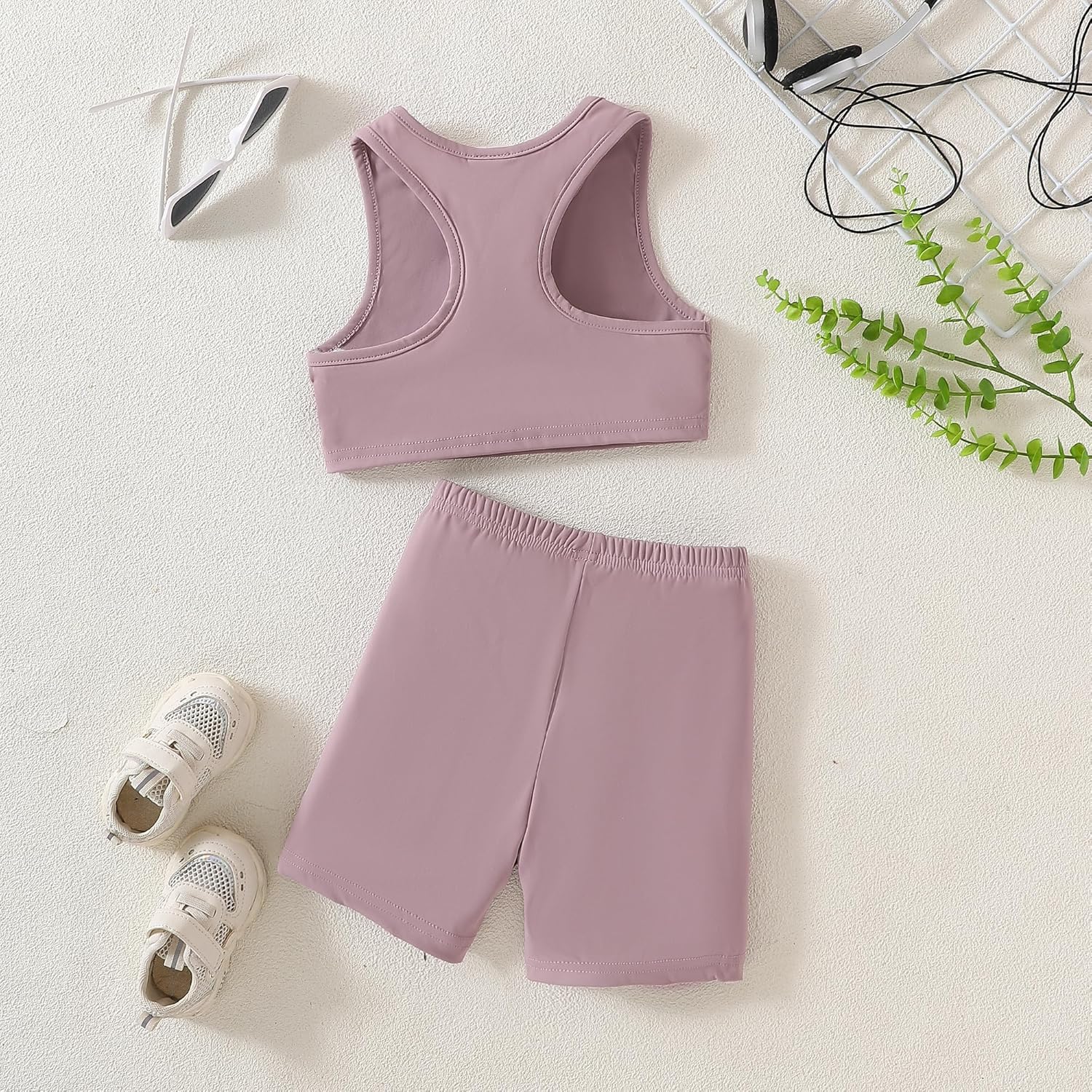 Chichoo Girl's 2 Piece Athletic Outfits Workout Sets Sleeveless Crop Tank Tops and Bike Shorts Gymnastic Yoga Summer Kid 2-6Y - Image 7