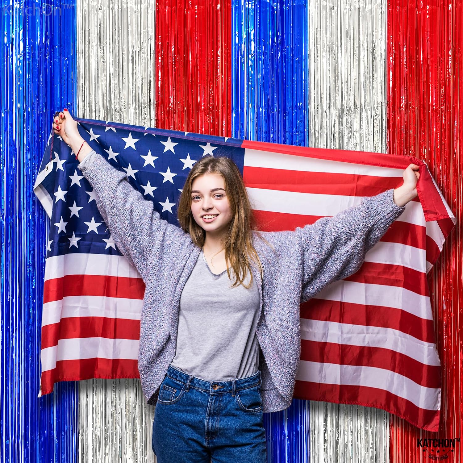 KatchOn, XtraLarge Red White and Blue Streamers - 3.2x8 Feet, Pack of 2 Red and Blue Decoration 4th of July Backdrop for 4th of July Decorations Memorial Day Decorations Patriotic Decoration