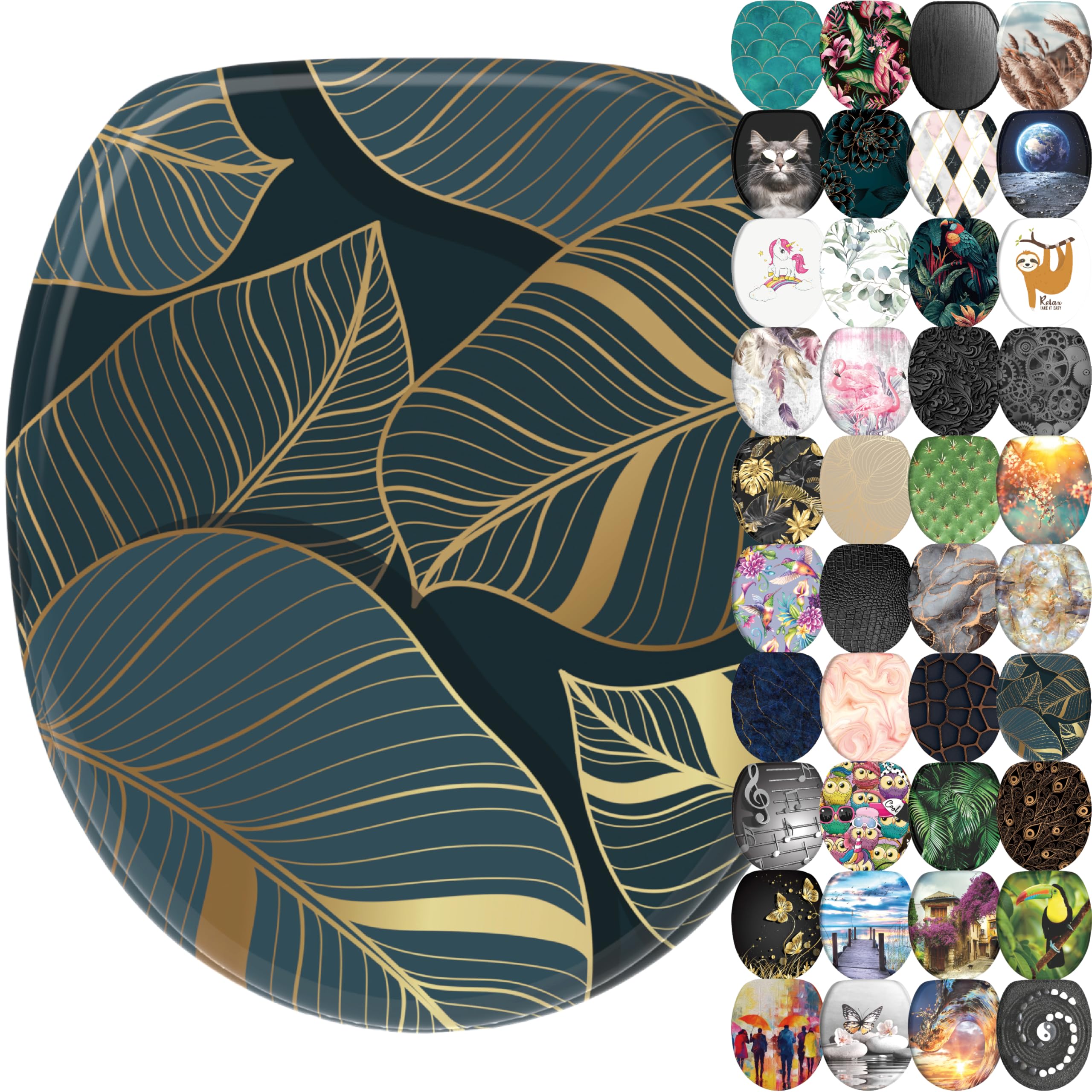 Sanilo Soft Close Toilet Seat, Wide Choice of New Toilet Seats, Stable Hinges, Easy to Mount (Monstera) — image 1
