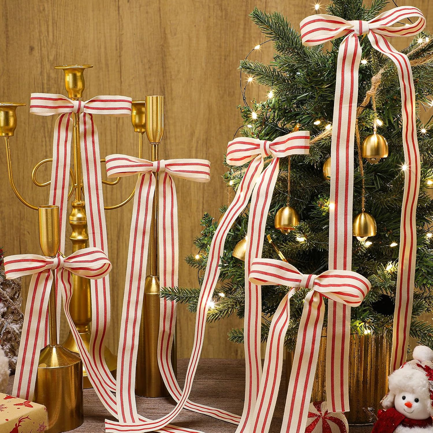 Suncalla 24 Pcs Red and White Striped Christmas Bows 6 x 18 Inches Large Christmas Decorative Ribbon Bows with Wire Ties for Xmas Trees Home Wreath Stairs Staircase Fireplace Front Door Decor