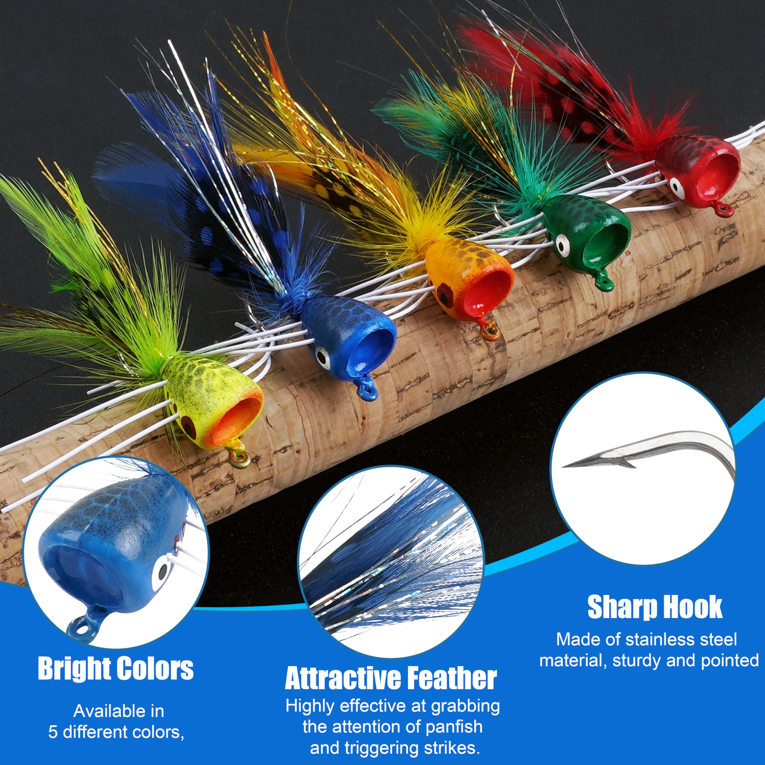 Fliegenfischen Popper Fliegen, Popper Angelköder, Topwater Poppers Fliegen, Käfer Köder für Fliegenfischen, Barsch, Bluegill, Crappie, Forelle, Lachs, Panfish, Barsch