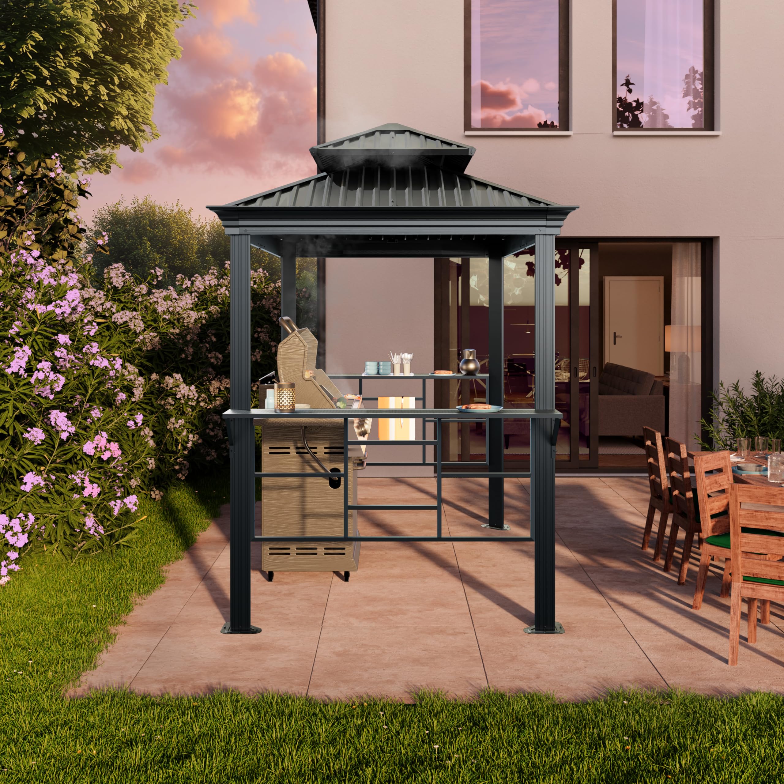 Abri Barbecue TOOLPORT 2,8 x 1,8 m avec Toit en Acier étanche résistant aux UV, avec 2 Supports latéraux Pratiques, Couleur Anthracite