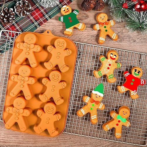 Miniatura 6 de Webake Molde de silicona para hombre de jengibre, 6 cavidades con forma de hombre de jengibre para pasteles, jabón, gelatina, galletas (paquete de 2)
