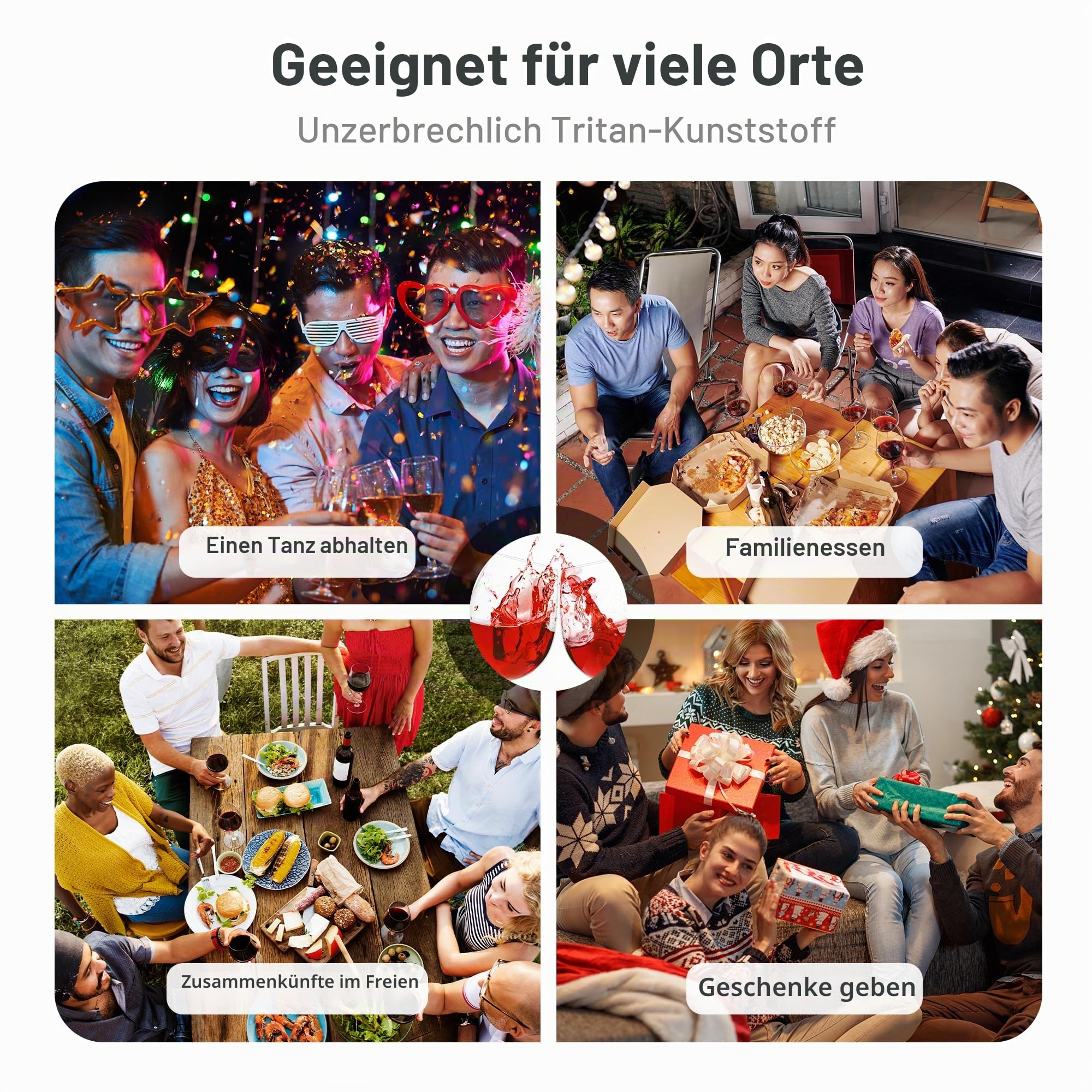 HAHASHOW Schwimmende Tritan Kunststoff Weingläser, 440ML Camping Weingläser Bruchsicher für Pool Camping Hochzeiten und Partys, 4er Set