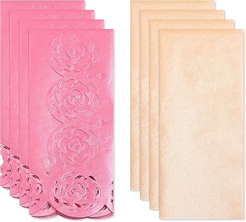 Miniatura 3 de Papyrus Papel de seda de 8 hojas (rosa y melocotón con bordes rosados) para regalos, decoraciones, manualidades, bricolaje y más