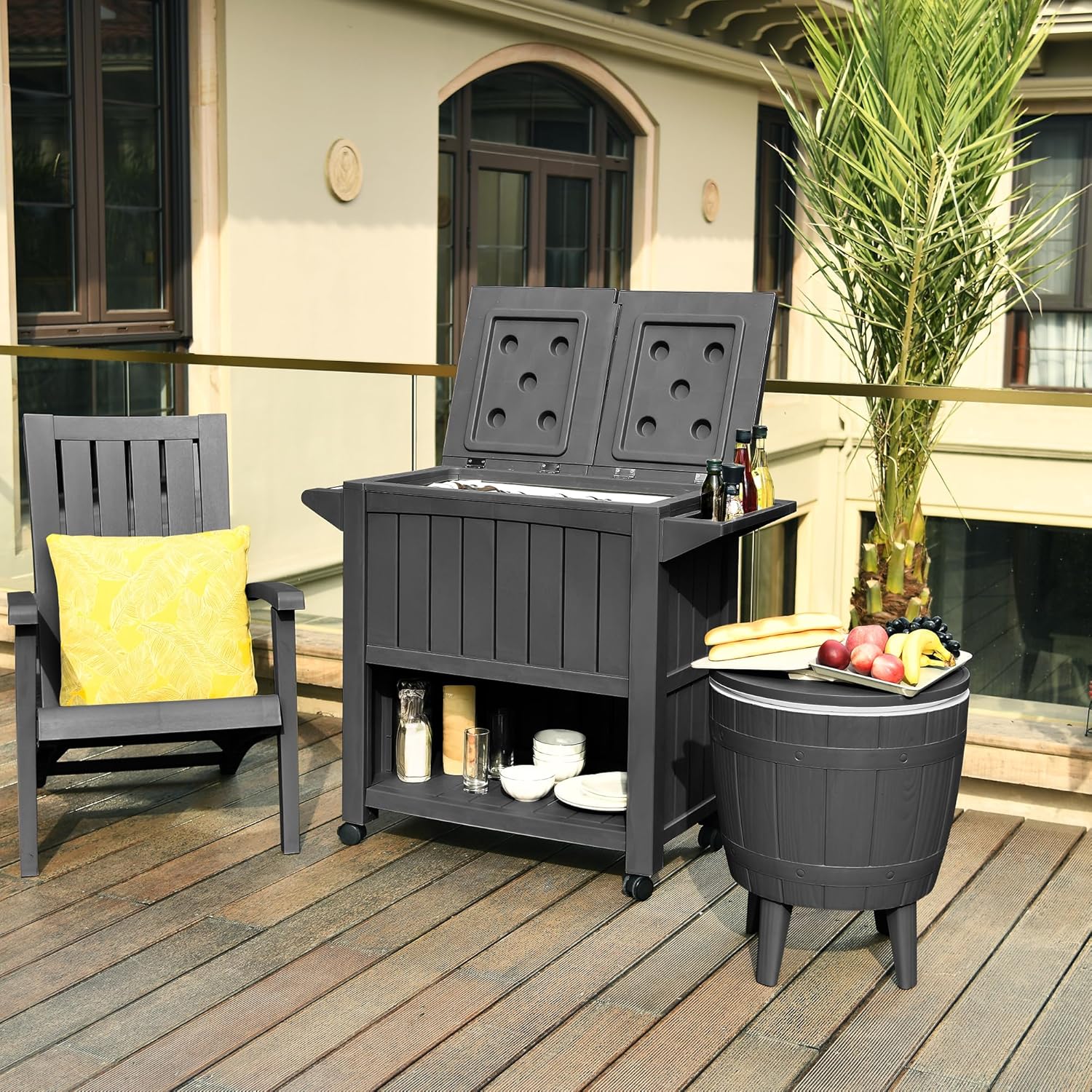 YITAHOME 85 Quart Rolling Cooler Cart with Bottle Opener Drainage, Portable Patio Cooler on Wheels, Outdoor Beverage Cart Ice Chest for Patio Pool Deck Party BBQ Cookouts (Black)