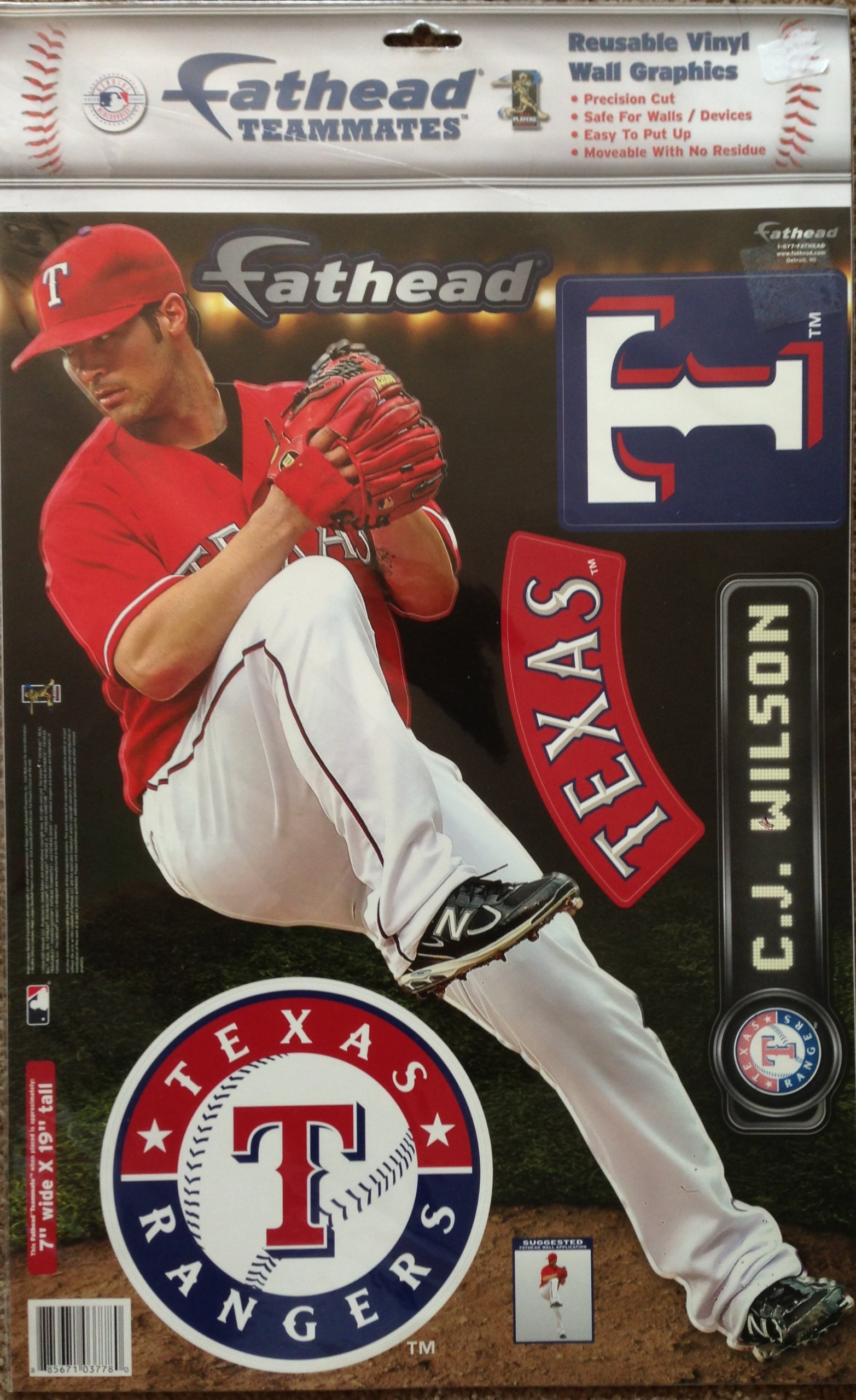 FATHEADTeammates C.J. Wilson Baseball Texas Rangers Reusable Vinyl 3D Graphics Wall Decoration (16 Inches Tall)