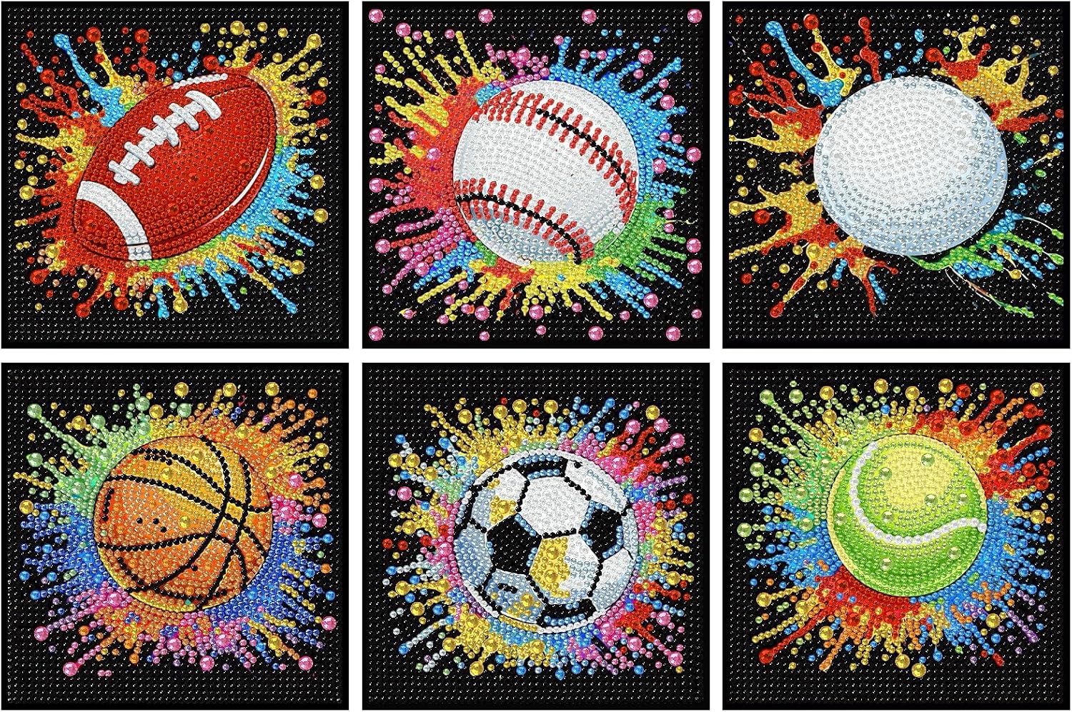 LEZHIJIA 4 Pack Small Diamond Art for Kids, Balls Mini Diamond Painting Kits for Kids, Diamond Dots Full Drill Crafts for for Kids Ages 4-8-12, Easy Gem Kit Kid for Gift Home Wall Decor 7x7inch