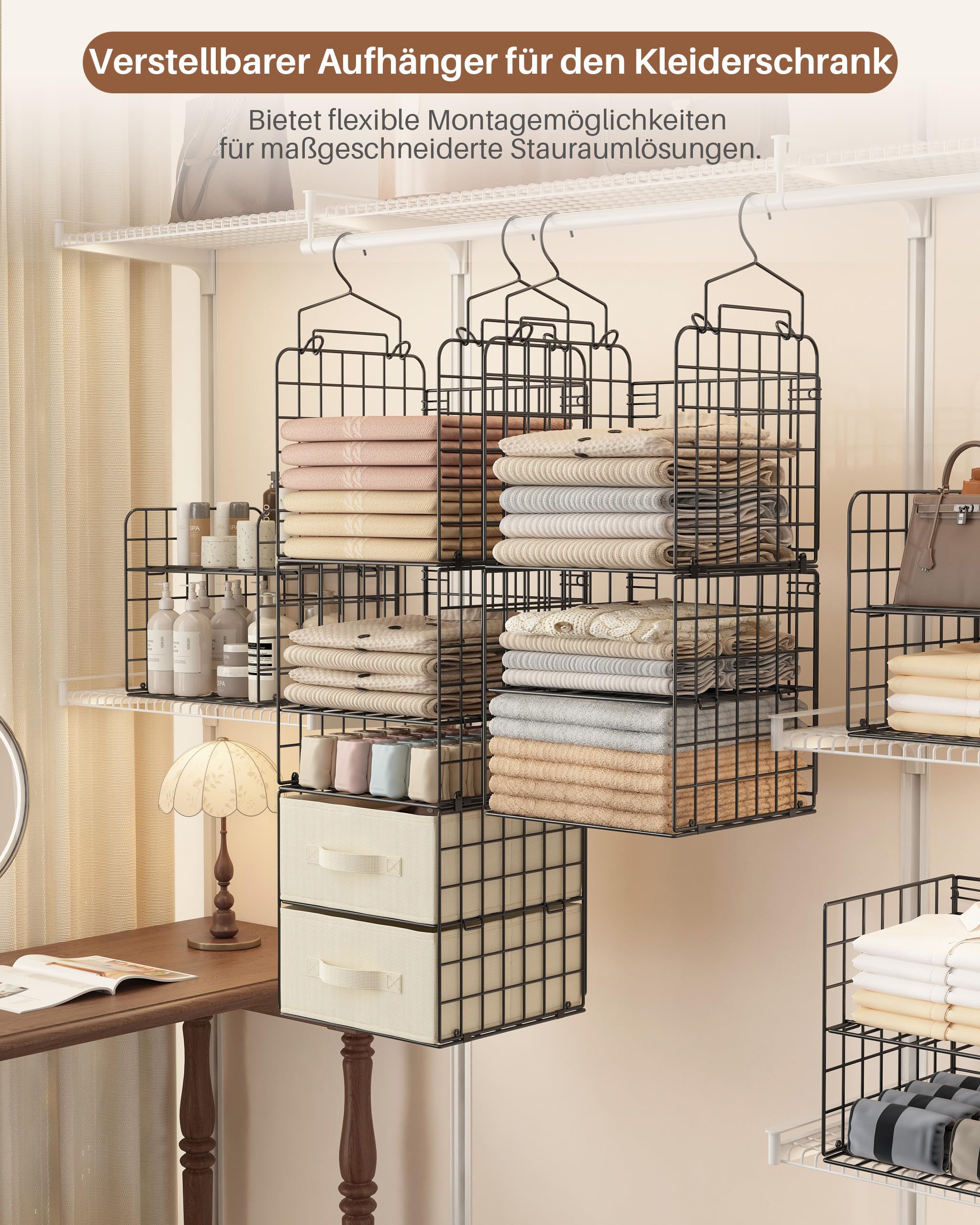 Hängeregal, Faltbarer Kleiderschrank‑Organizer mit 4 Ebenen
