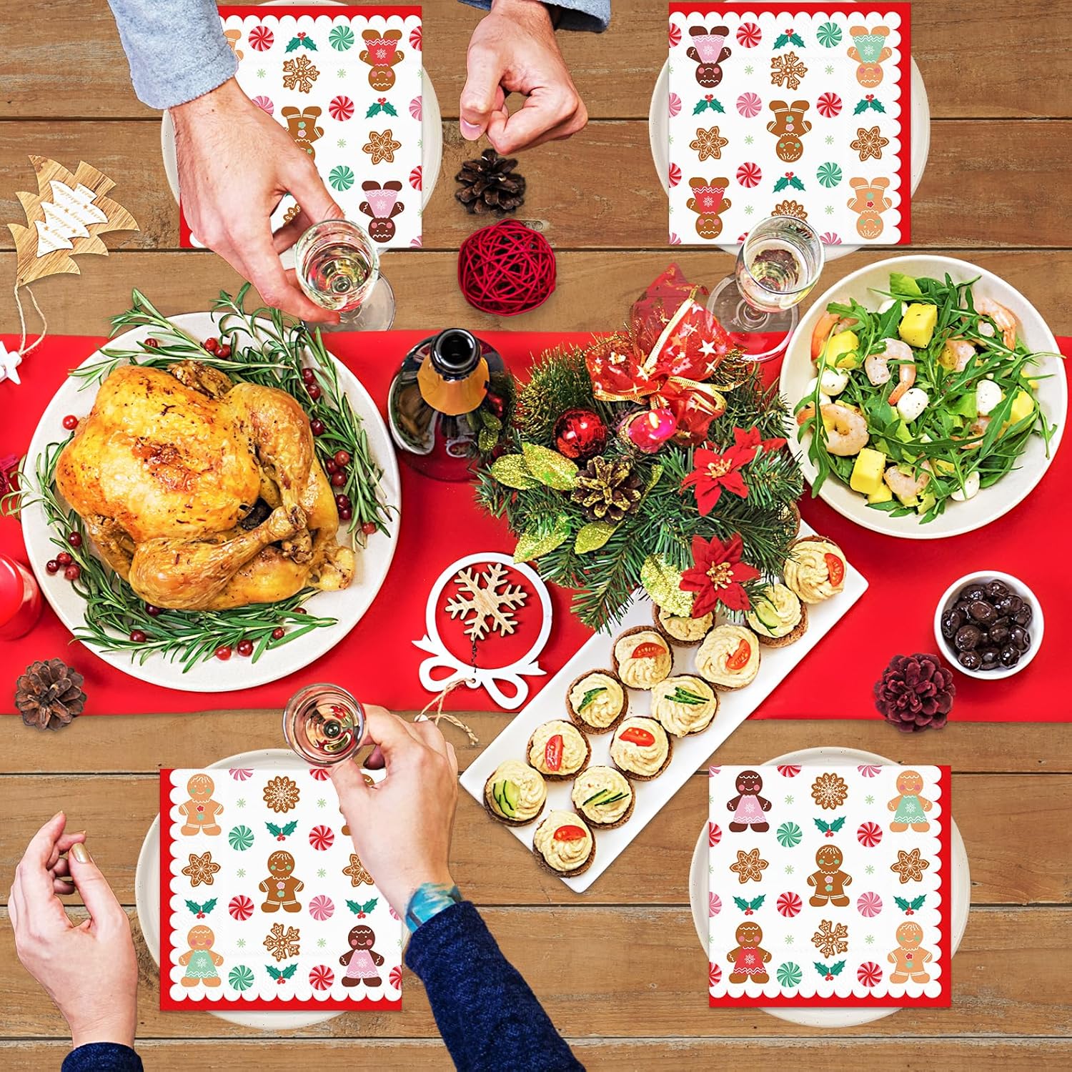 Gingerbread Christmas Party Supplies, Disposable Luncheon Napkins Party Napkins for Merry Christmas Winter Holiday Gingerbread Birthday Party Decorations, 3 PLY, 50 Count