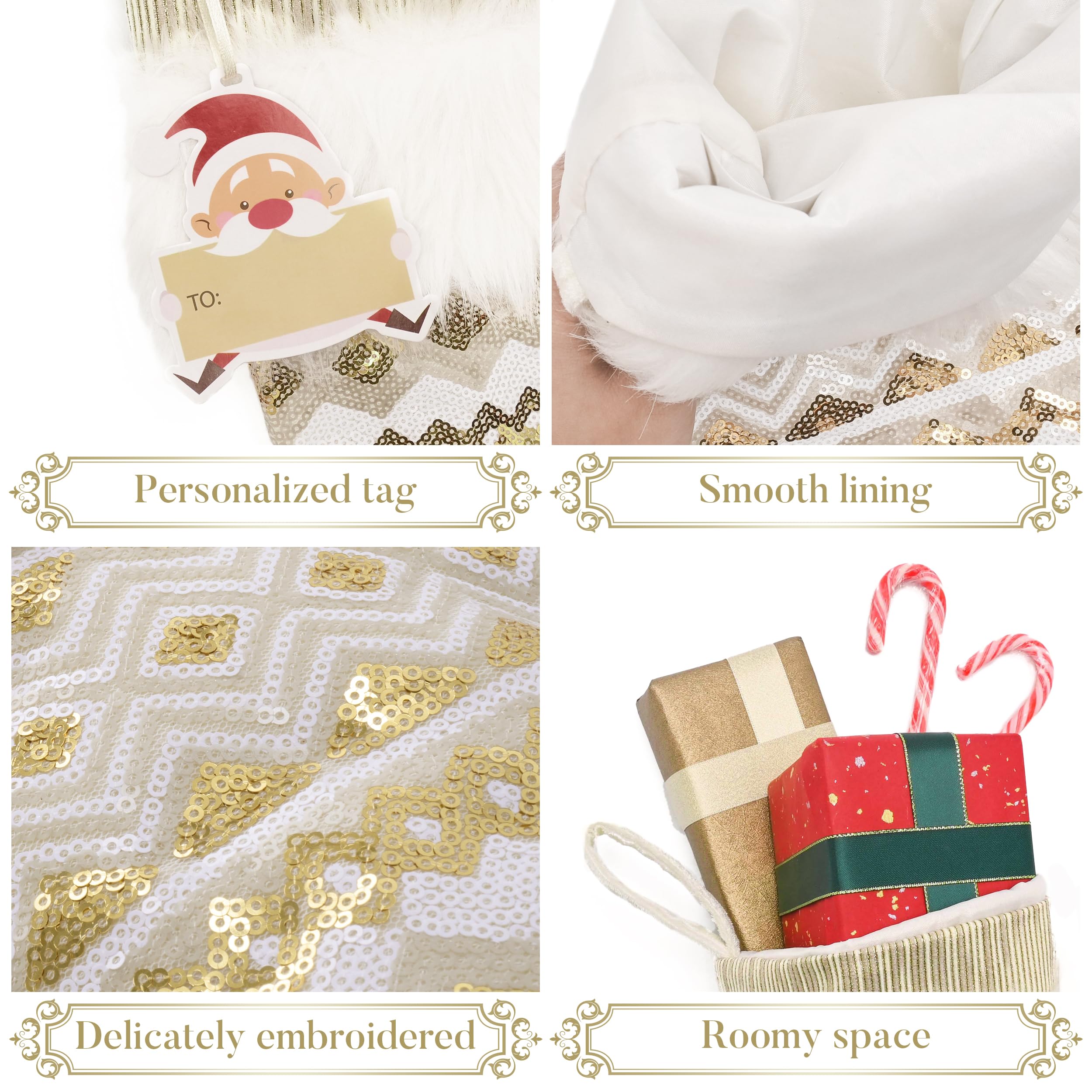 Valery Madelyn Lot de 2 chaussettes de Noël décoratives de 45,7 cm en peluche ondulée exquise en peluche personnalisée à suspendre pour décoration de fête de Noël