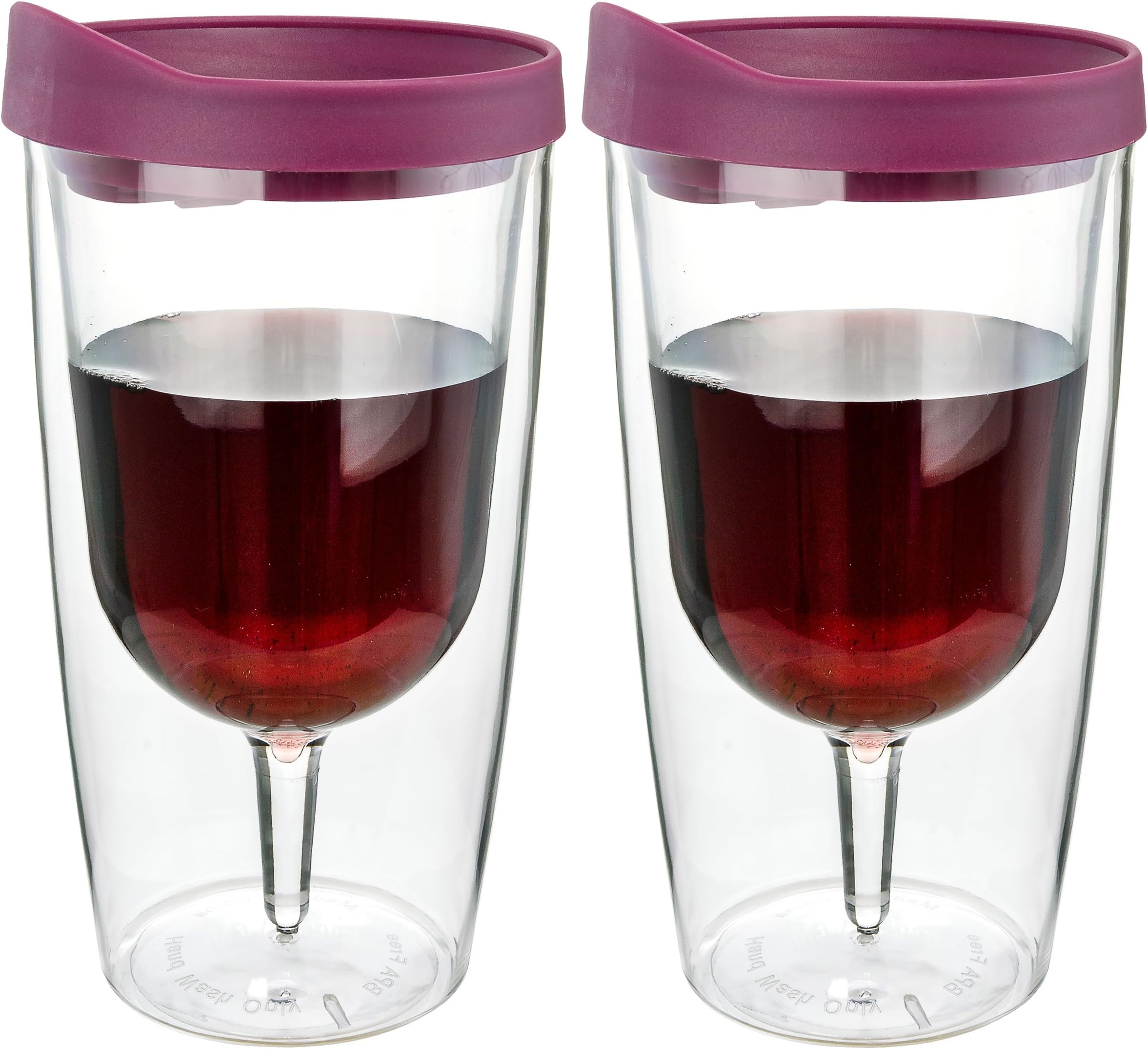 Southern Homewares 10oz Merlot Red Lid Wine Tumbler, 2-Pack โ Insulated Double Wall Acrylic with See-Through Cup