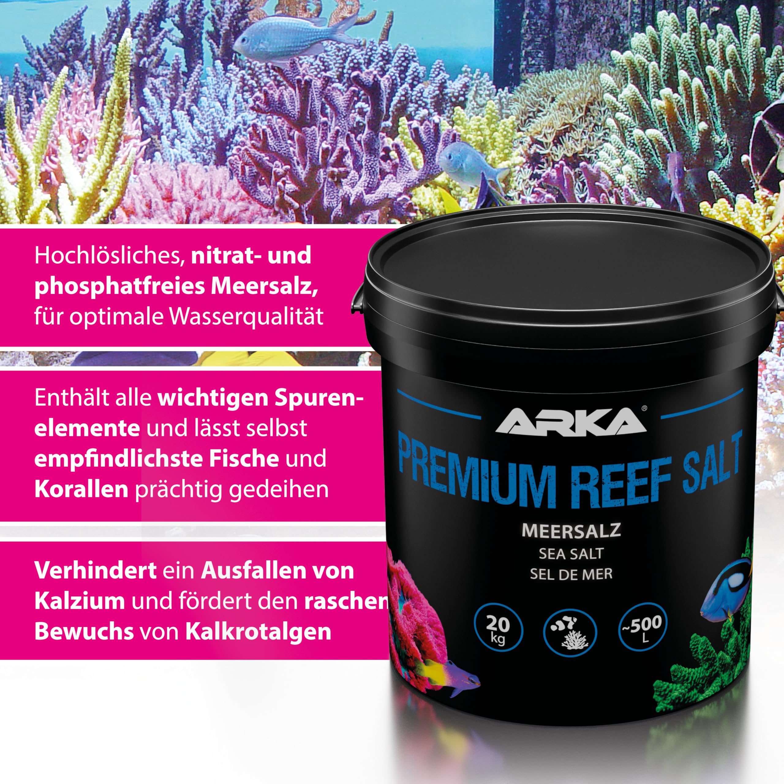 Riffsalz Meerwasseraquarium 15 kg - Reef Salt für Salzwasser Aquarium | synthetisches Meersalz, schnell löslich, nitratfrei, phosphatfrei, für Korallen, SPS, LPS, Weichkorallen, Fische, Meerwasser
