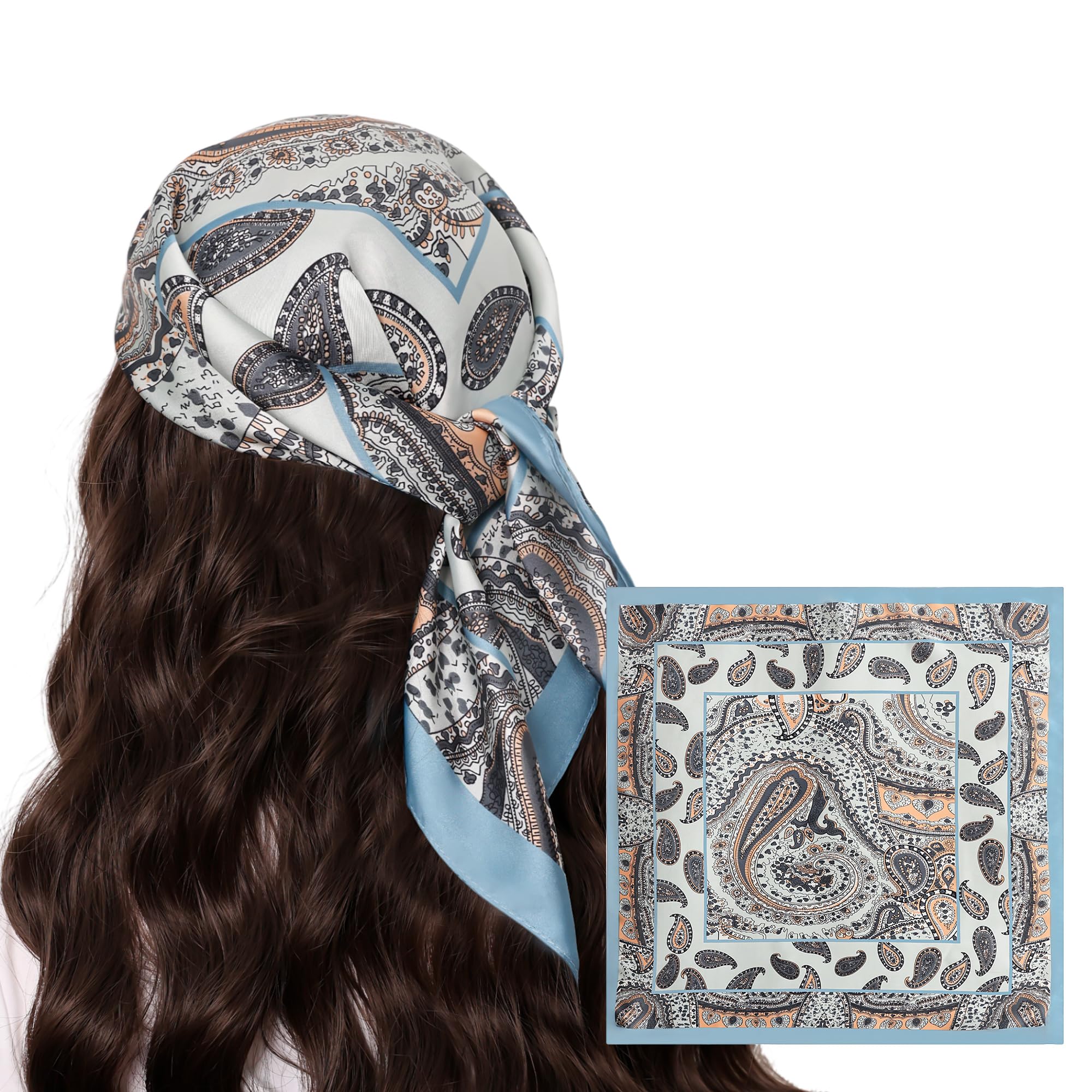 VANLINKER Paisley Satin Head Scarf for Women Men Versatile Silk-Like Hair Scarf Vintage Bandana Large Square Scarves 27.5"