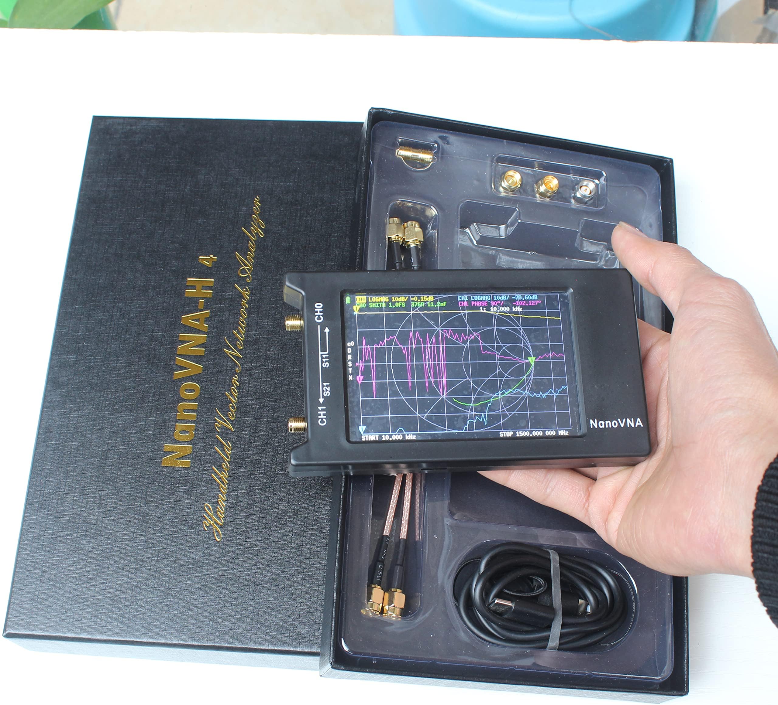 NanoVNA-H4 Vector Network Analyzer Kit New Upgraded 4" LCD 10KHz-1.5GHz HF VHF UHF Antenna Analyzer Measuring S Parameters, Voltage Standing Wave Ratio, Phase, Delay, Smith Chart