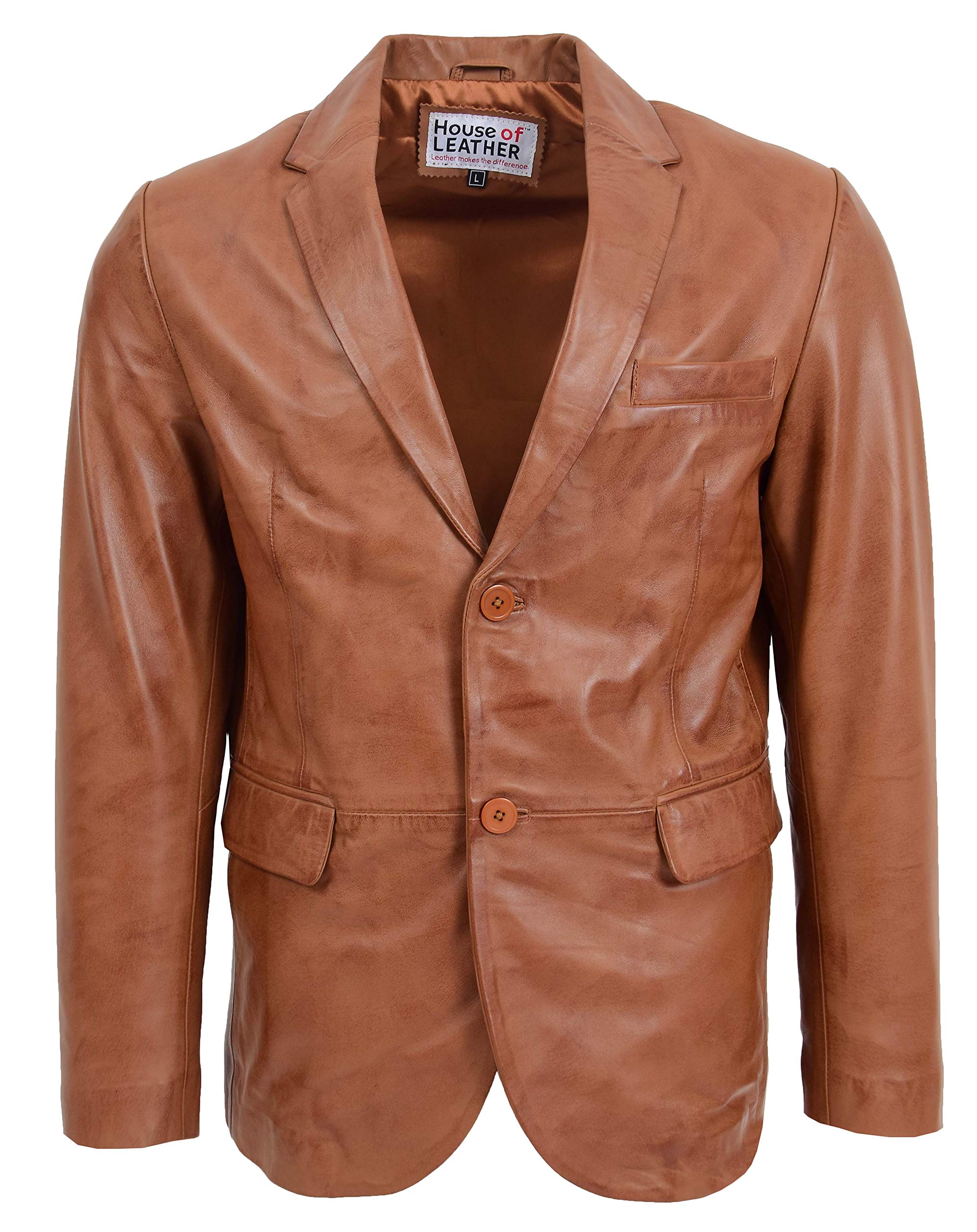 House Of Leather Men's Tan Real Leather Blazer Two Button Jacket Zavi (2Xl, )