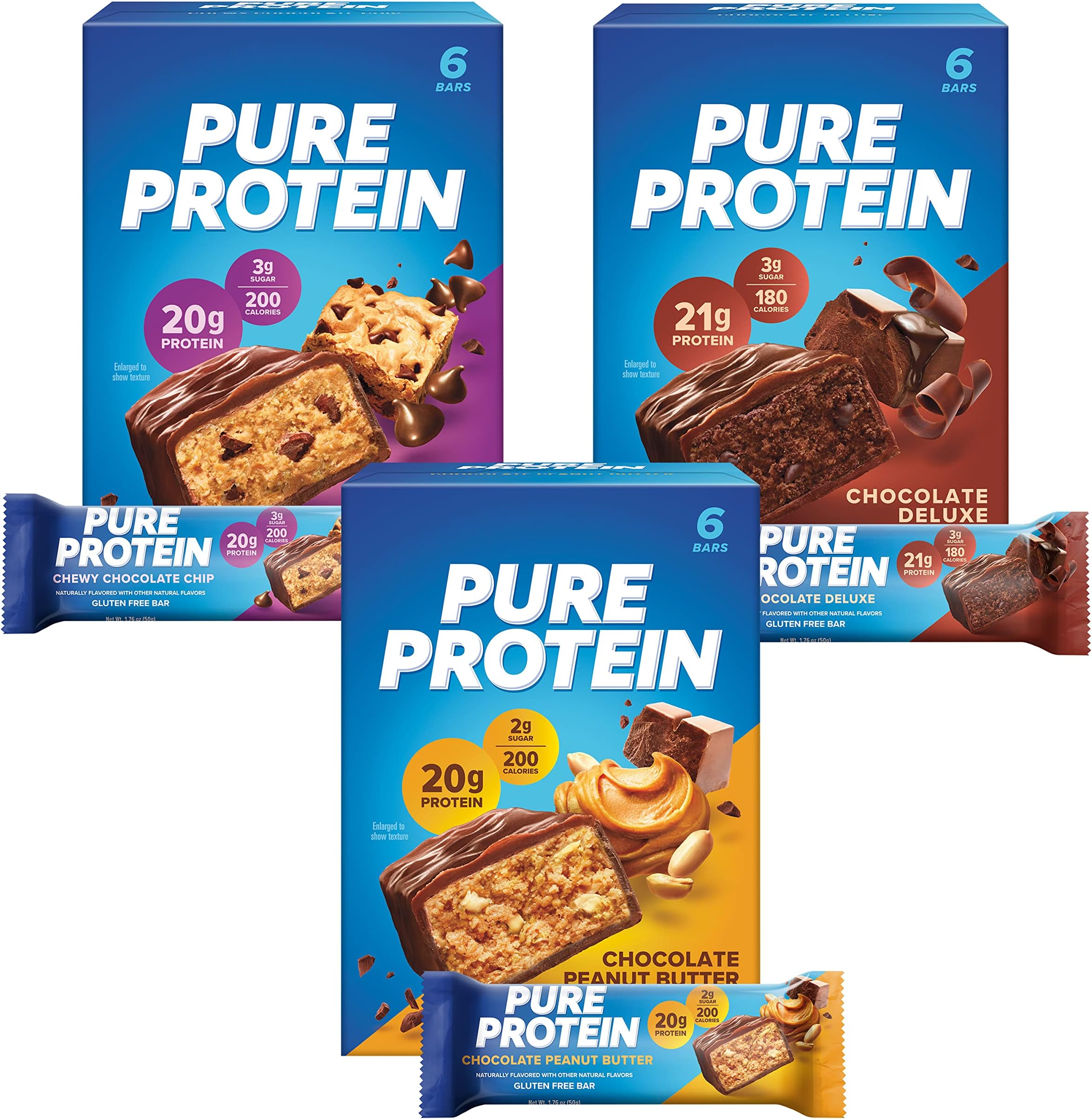 Pure Protein Bars, Variety Pack, 1.76 oz, 18 Pack