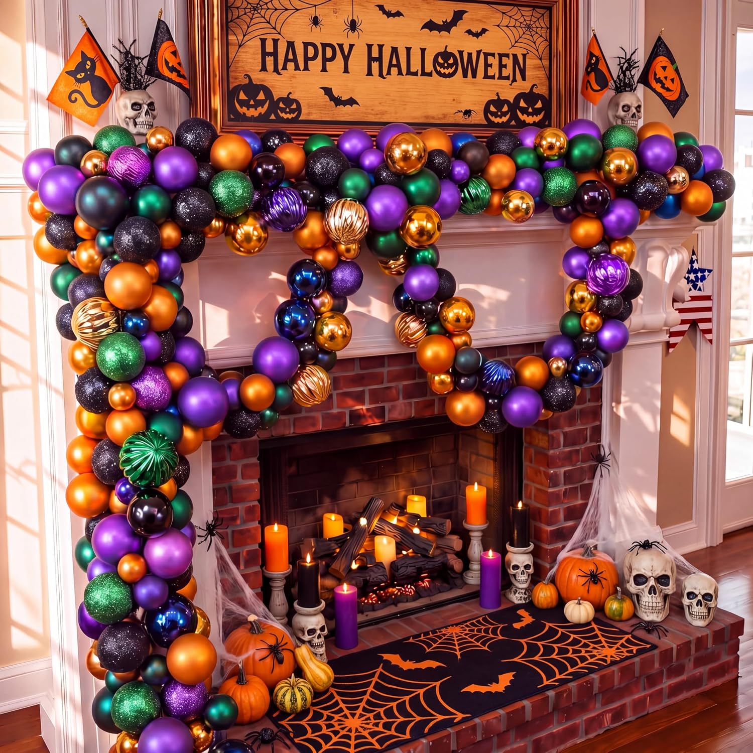 Suncalla 6ft Halloween Bead Garland Black Orange Purple Green Ball Ornament