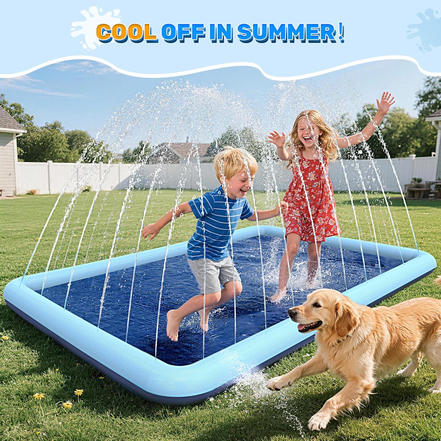 97"x 67" Splash Pad for Dogs, Rantangle Splash Pad for Kids Ages 4-8, Splash Pads for Toddlers 1-3, Dog Sprinkler Shallow Pool, Outdoor Water Toys for Backyard, Teal(5.5 x 7 ft)
