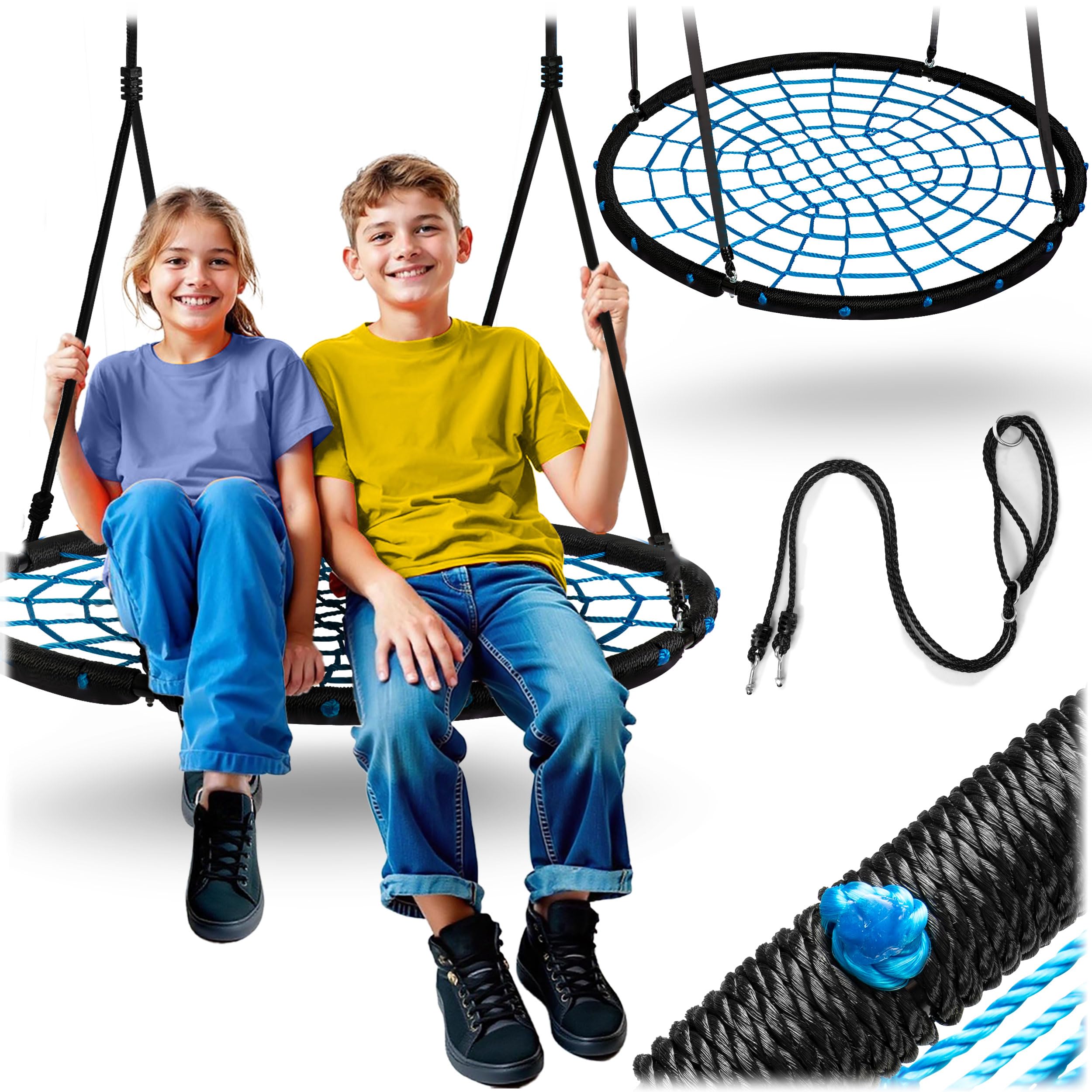 Neo-Sport Outdoor nest, 100 cm, Hanging Swing with Frame, Maximum Load 150 kg, Waterproof, Round, Black, Blue