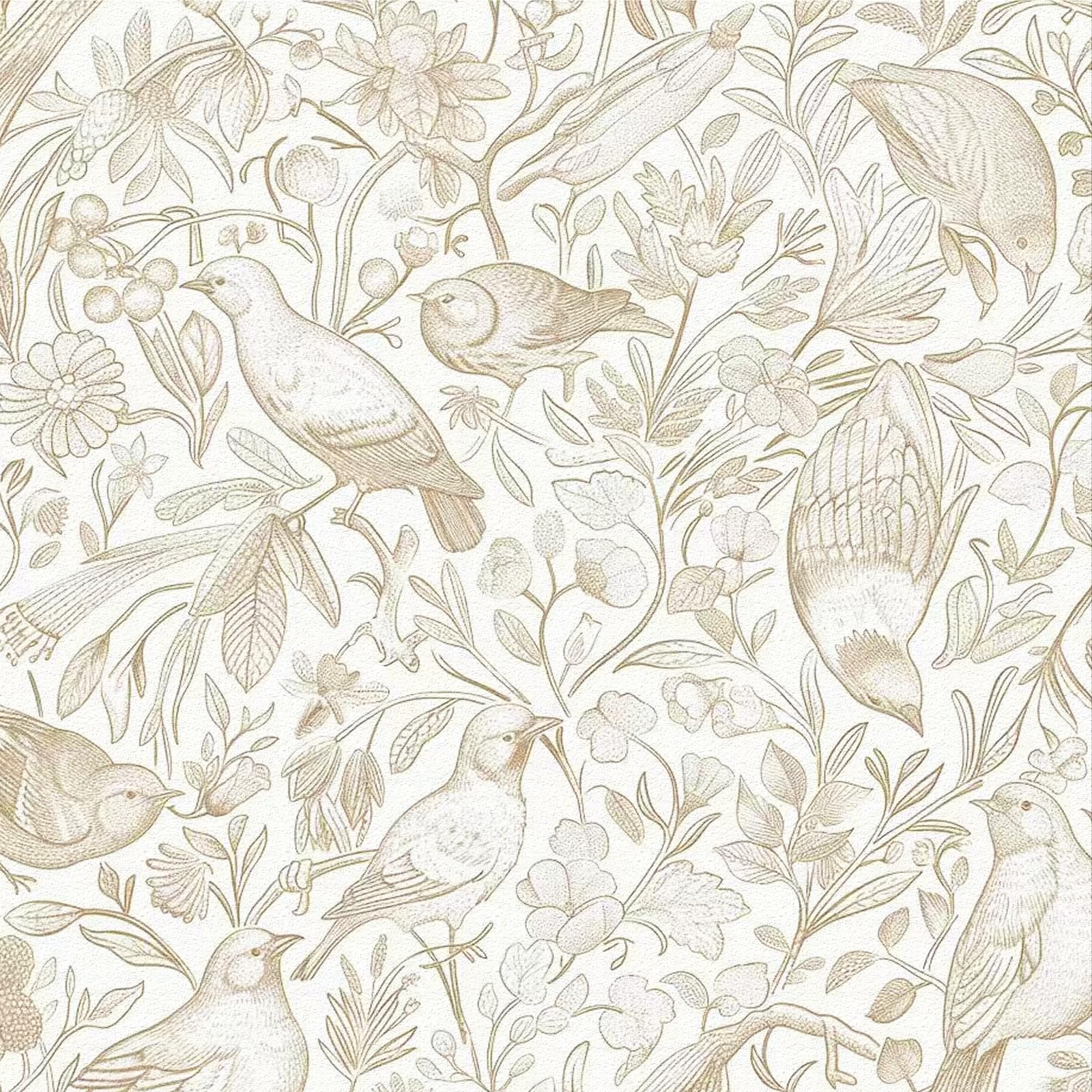 Self Adhesive Wallpaper Birds and Flowers, 44 x 500 cm Golden Floral and Bird Print Pattern Wallpaper Boho Self Adhesive Furniture Wrap for Living Room,Bathroom,Drawer,Cabinets,Bedroom ,Kitchen — image 1