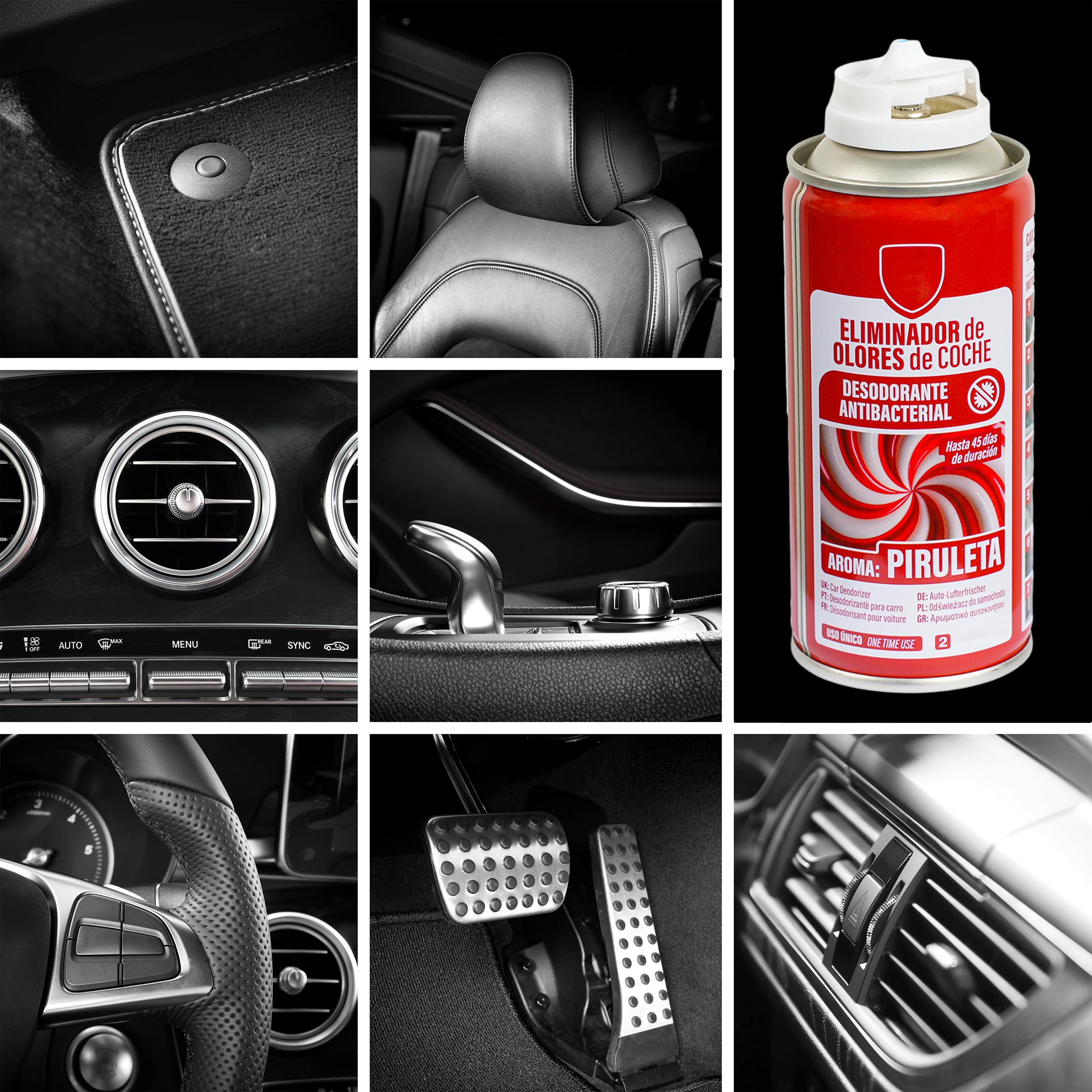 Eliminador de Olores Especial para de Automóvil: Elimina Olores y Humedad, Destruye Hongos y Bacterias, Uso Fácil y Rápido - Aire Fresco y Limpio en Tu Coche 150ml, Olor Piruleta - 3 Unidad