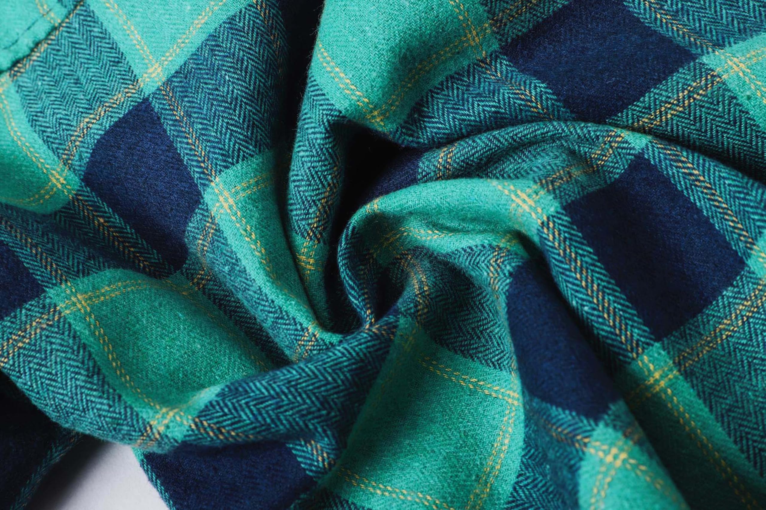 Cromoncent Camisa de manga larga de franela a cuadros con botones para hombre, Verde azulado, azul marin, 2-3 años