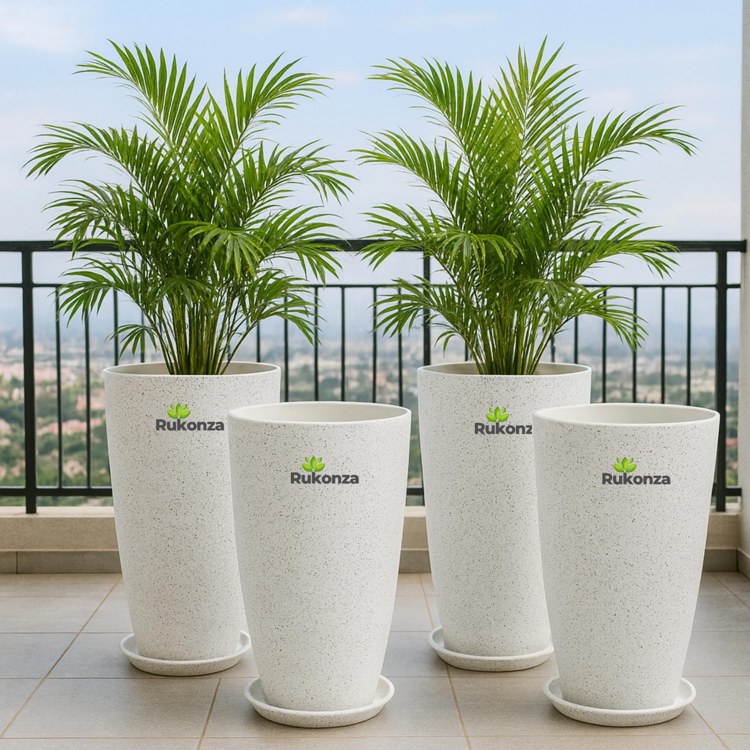 Rukonza Fiber Tower Planters - 4 Pack, White Marble -1 Rukonza Fiber Tower Planters - 4 Pack, White Marble -1