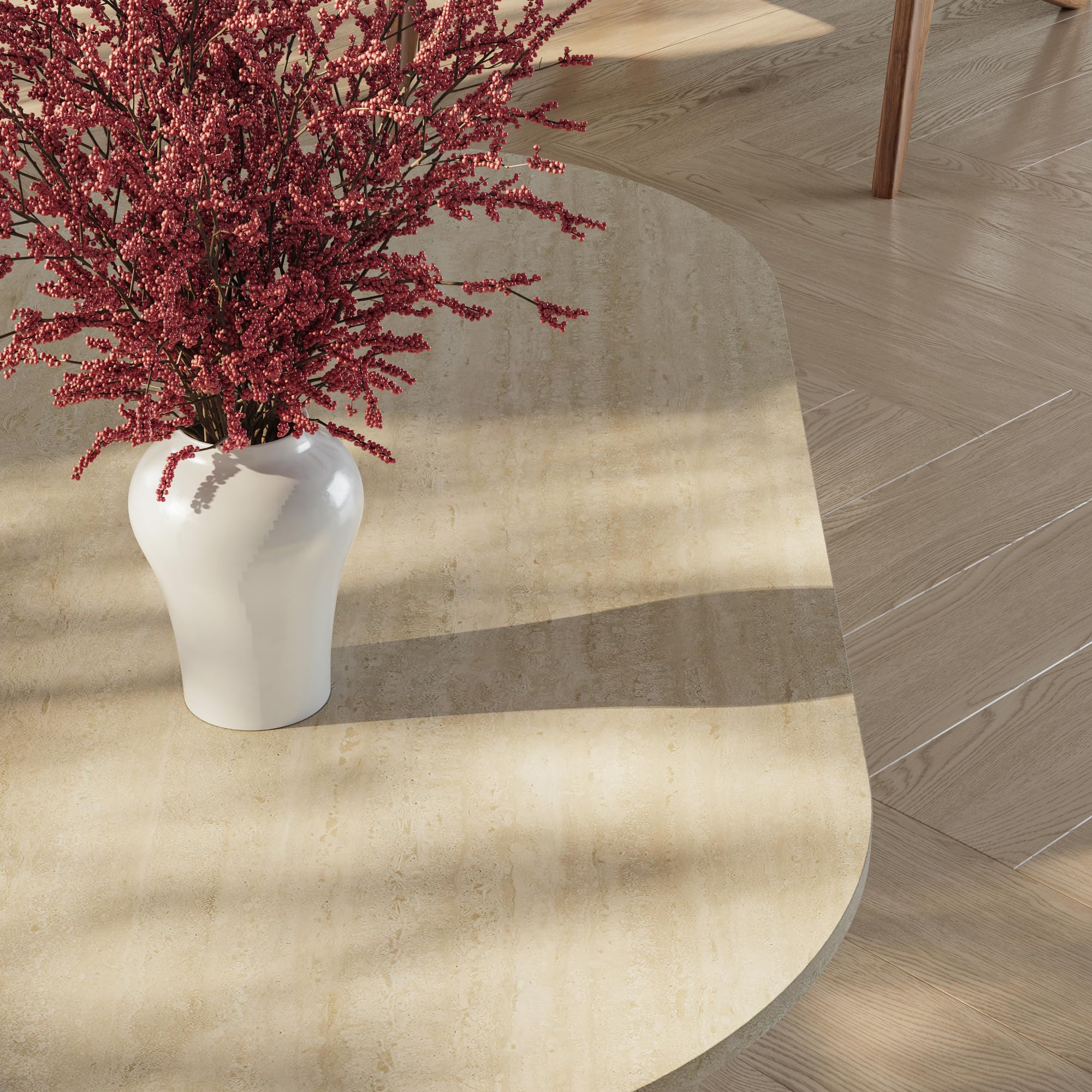 [en.casa] Tavolino da Salotto con Piano Ovale Tavolo Basso Centrale da Caffè per Soggiorno Zona Living Studio Sala d'Attesa 119 x 60 x 40 cm - Color Avorio Travertino