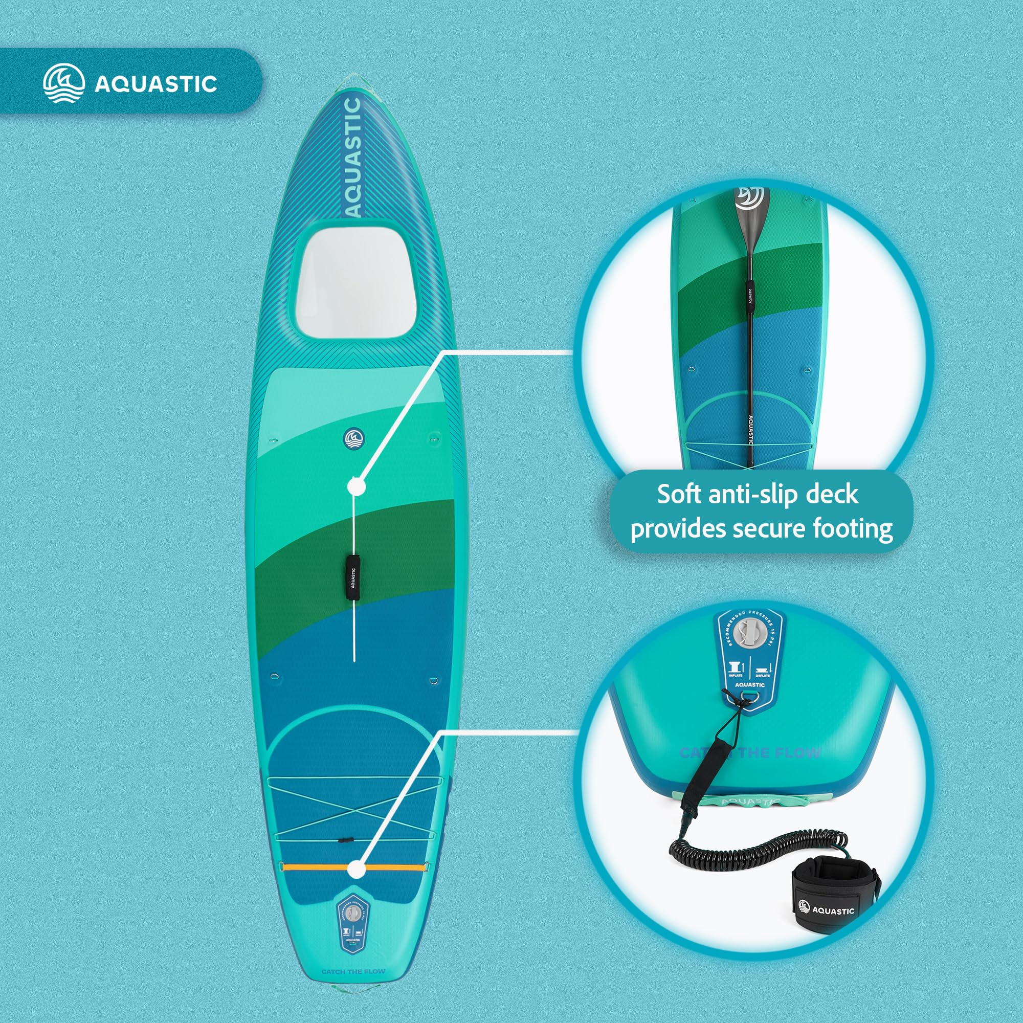 AQUASTIC Vista nadmuchiwana deska SUP 11'2" | Allround Shape | Drop Stitch Lite | 340 × 89 × 15 cm – 340 l | Maksymalne obciążenie 150 kg | okno podwodne | Slide-In Stand Up Pad