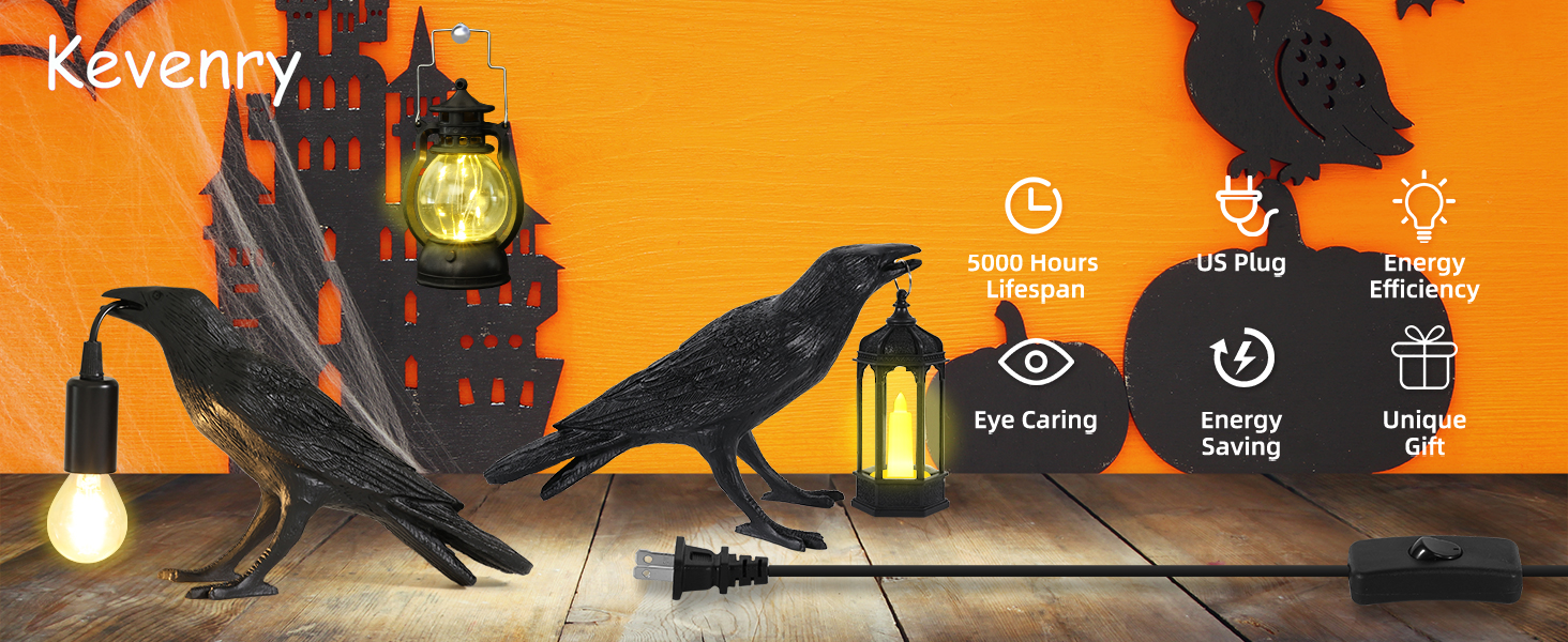 テリトリータスク　ワタリガラスランタンポールRAVEN LIGHT POLE Kevenry Crow Lamp 2Pack, Raven Table Lamp with Holding Light Bulb