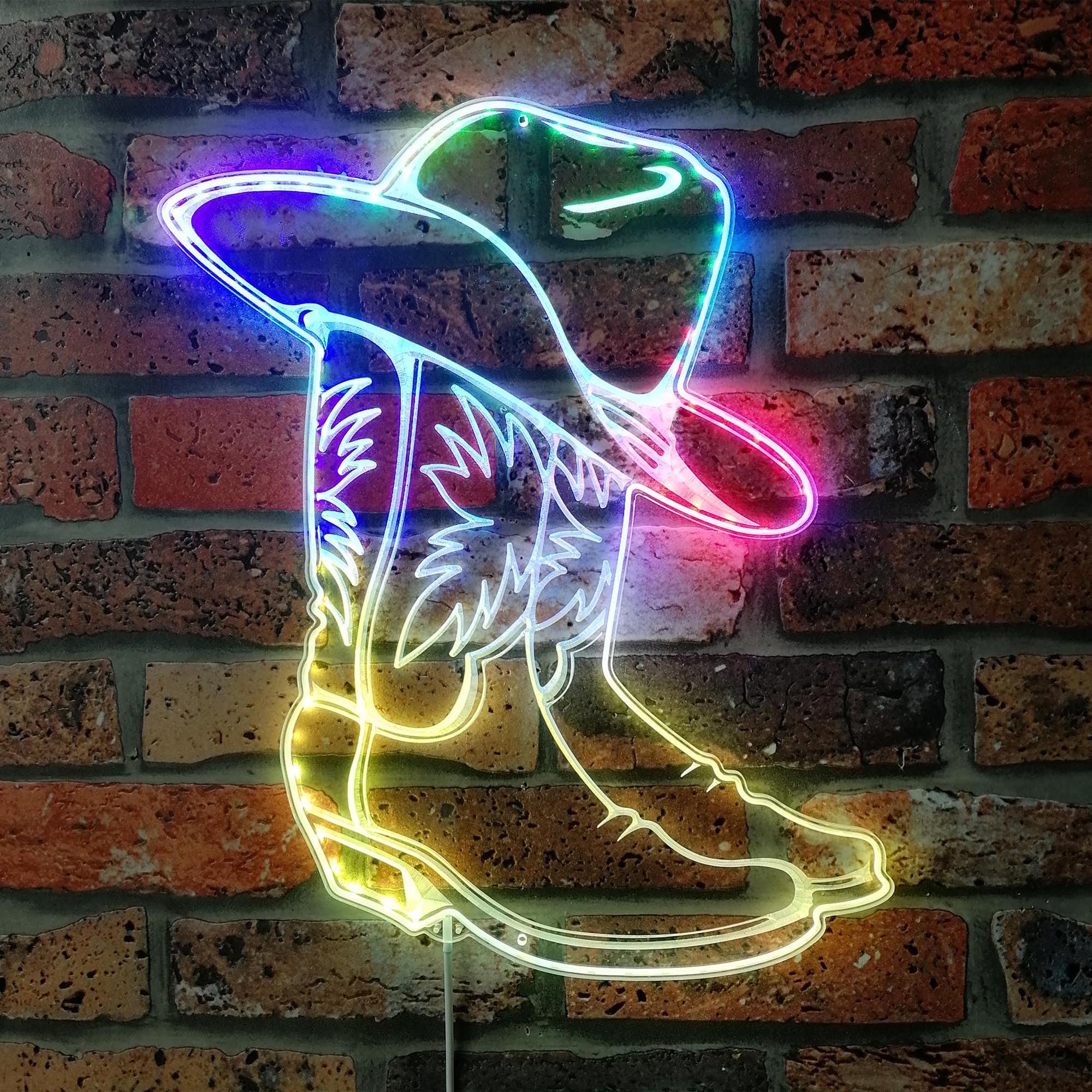ADVPRO Cowboy Boots Western Hat RGB Dynamic Glam LED Sign - Cut-to-Edge Shape - Smart 3D Wall Decoration - Multicolor Dynamic Signage st06s43-fnd-i0297-c