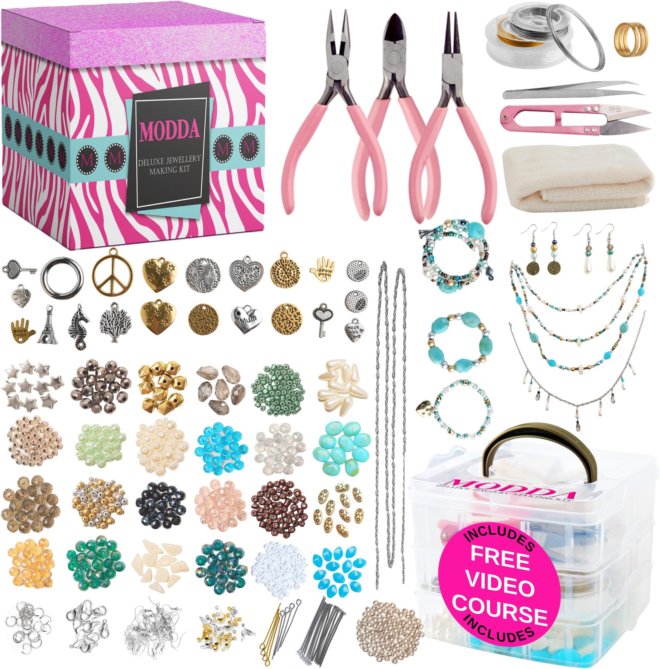 Deluxe Jewelry Making Kit with Video Course, Includes Instructions, Beads, Necklace, Bracelet, Earrings Making, Crafts for Adults, Beginners, Christmas Gift for Teens, Girls 13-15, Moms, Women