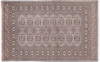 Pakistan Buchara Teppich 90x150 Handgeknüpft Grau Geometrisch Orient Kurzflor a