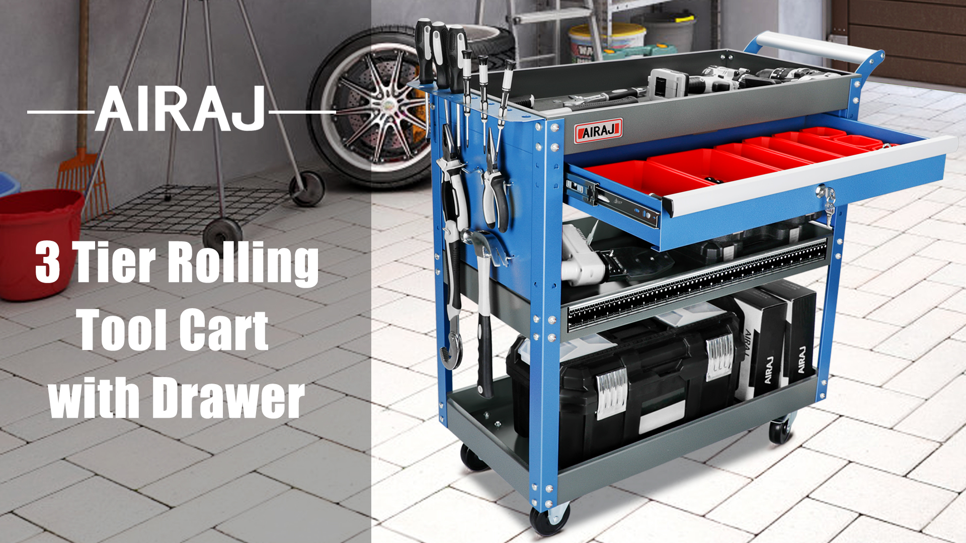 Amazon.com: AIRAJ 3 Tier Rolling Tool Cart,Mechanic Tool Cart on