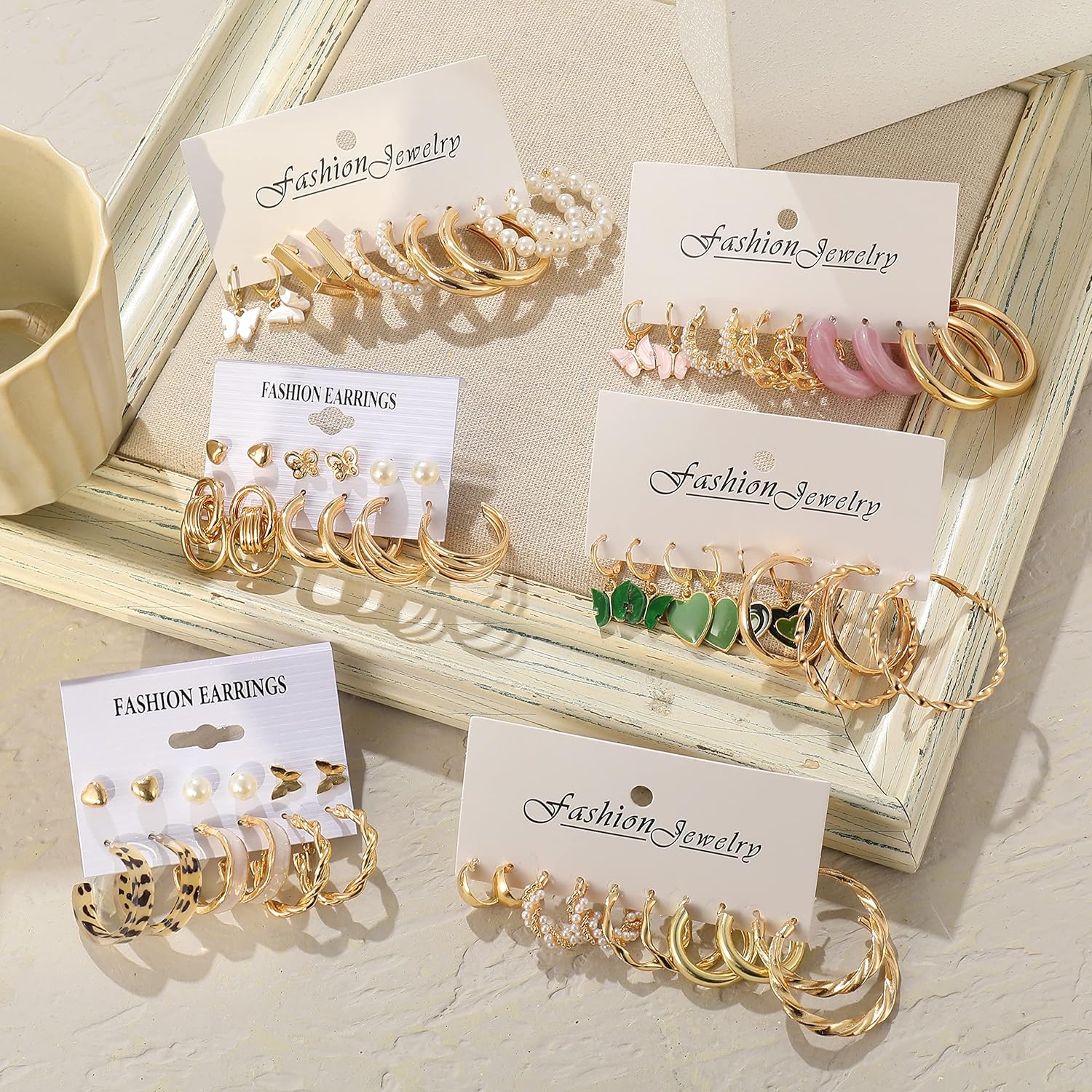32 Pairs Gold Pearl Earrings Set for Women Girls, Fashion Chain Link Hoop Stud Drop Dangle Earrings Boho Statement Paperclip Hypoallergenic Earrings for Birthday Party Christmas Jewelry Gift: Clothing, Shoes & Jewelry