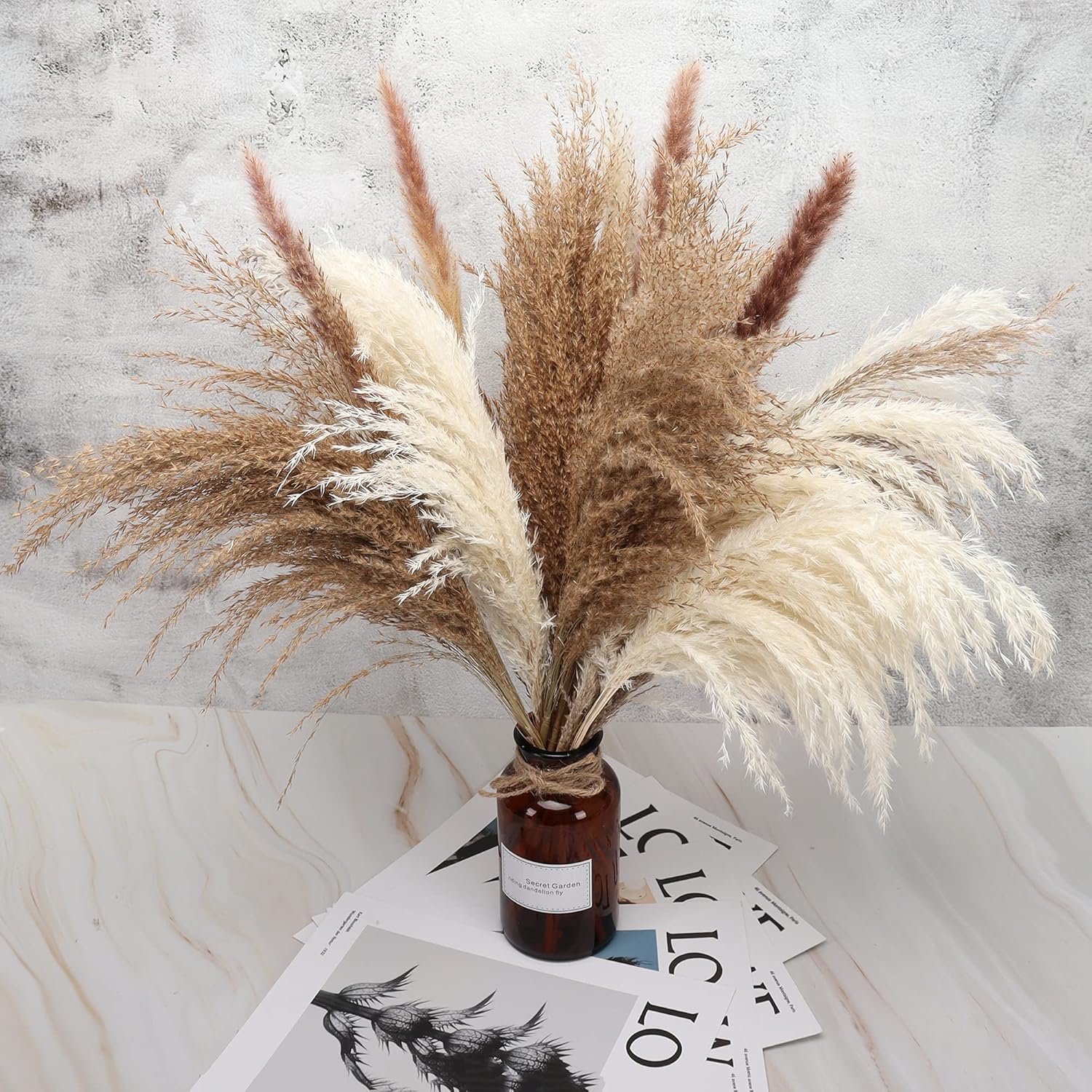 Dried Pampas Grass Decor Tall Fluffy, Faux Pampas Grass Plants, 16Pcs Natural Pampas