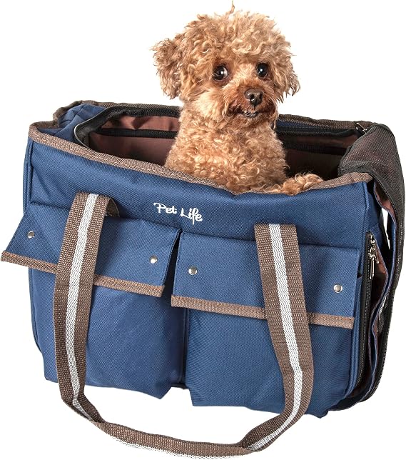 Pet Life Dual-Pocketed Fashion Airline Approved Pet Carrier with Included Shoulder Straps and Dual-top mesh Zippers