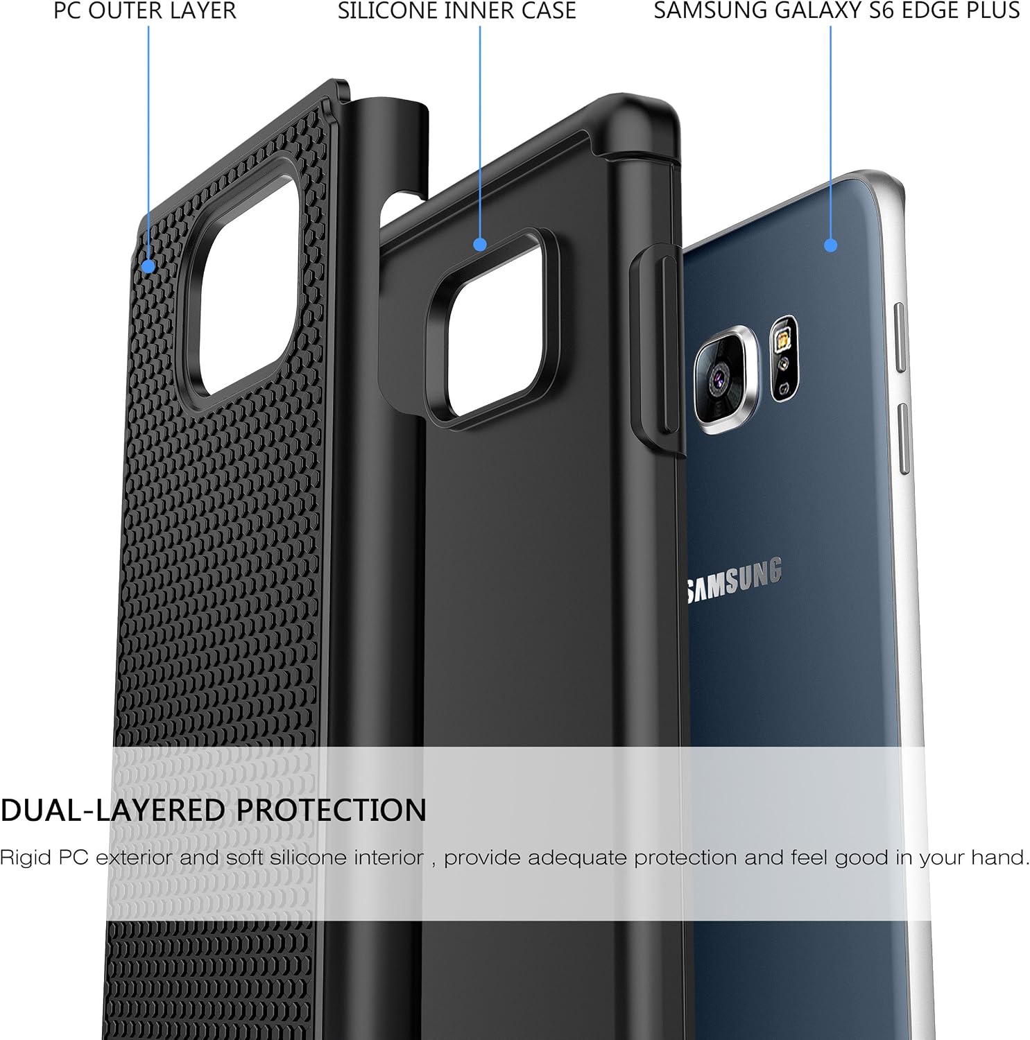 ELV Case for Galaxy S6 Edge Plus (Shock Proof Defender) Slim Case Cover Full Protection from Drops and Impacts for Samsung Galaxy S6 Edge Plus [Black]