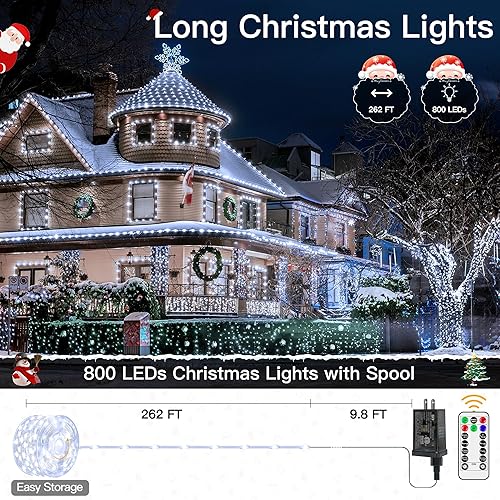 Miniatura 2 de Luces de Navidad para exteriores de 262 pies, 800 luces LED, tira de luces enchufables para aula, cable transparente, 8 modos, tira de luz LED