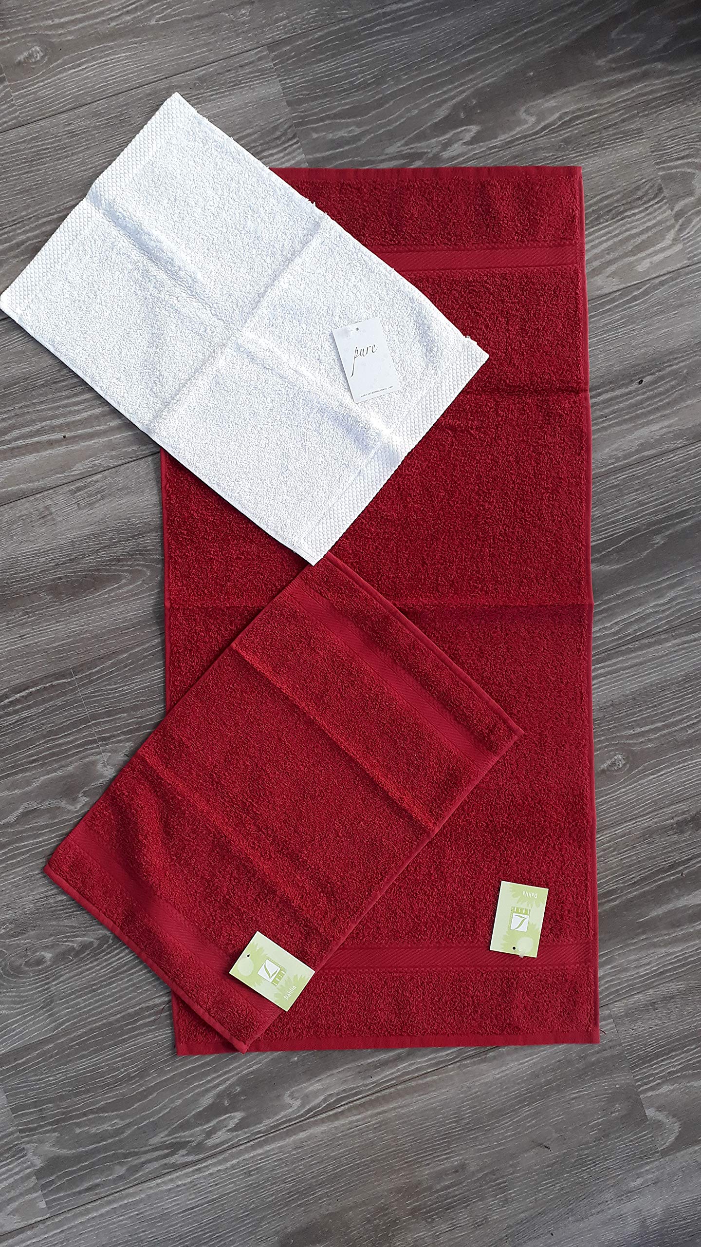 Geschenk Set Handtasche für Frauen in Handarbeit geformt aus Handtuch rot (100x50cm) und 2X Gästetuch rot/weiß (50x30cm)
