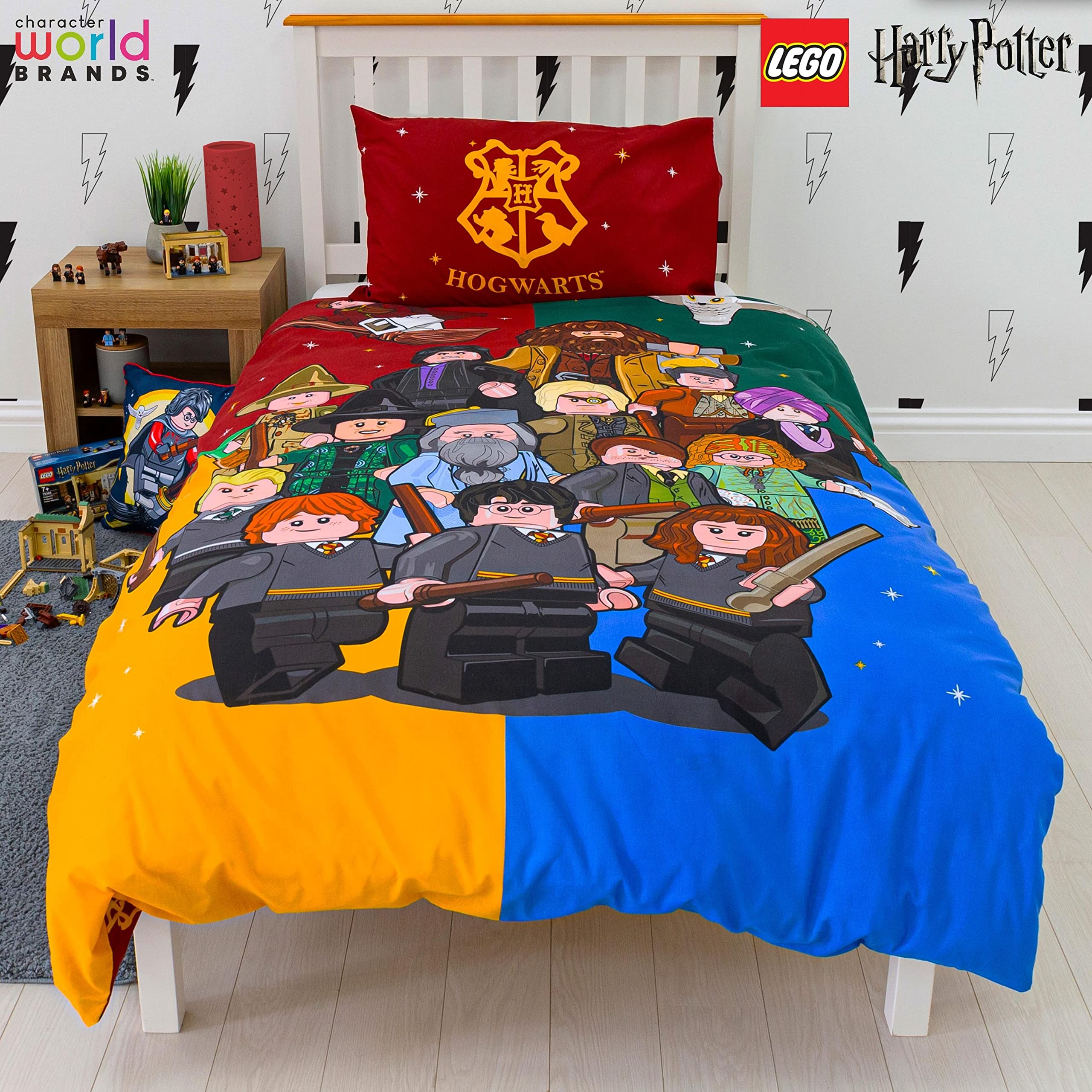 HARRY POTTER Set copripiumino singolo LEGO® con licenza ufficiale LEGO® | Biancheria da letto reversibile su 2 lati con federa coordinata, in policotone, design LEGO® | Character World Brands
